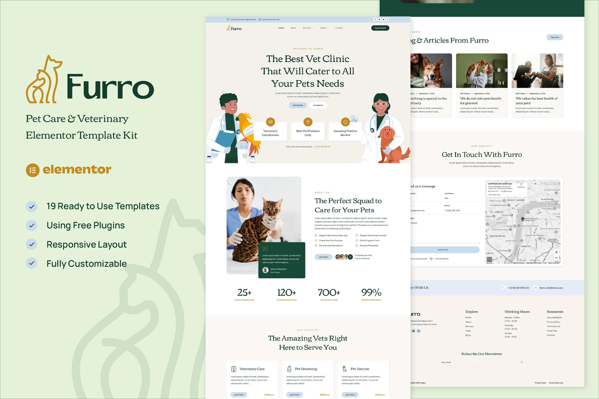 Furro – 宠物护理和兽医 Elementor 模板套件