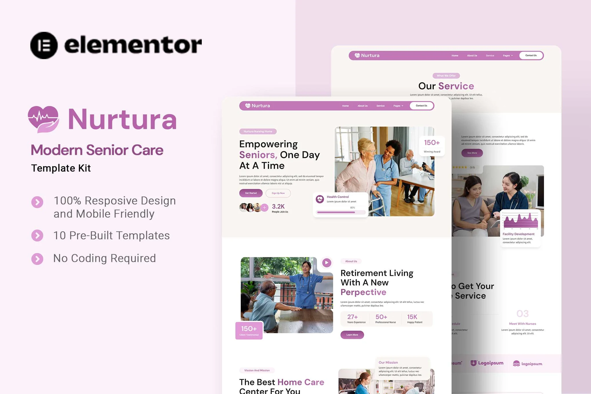 Nurtura – 现代老年护理 Elementor 模板套件