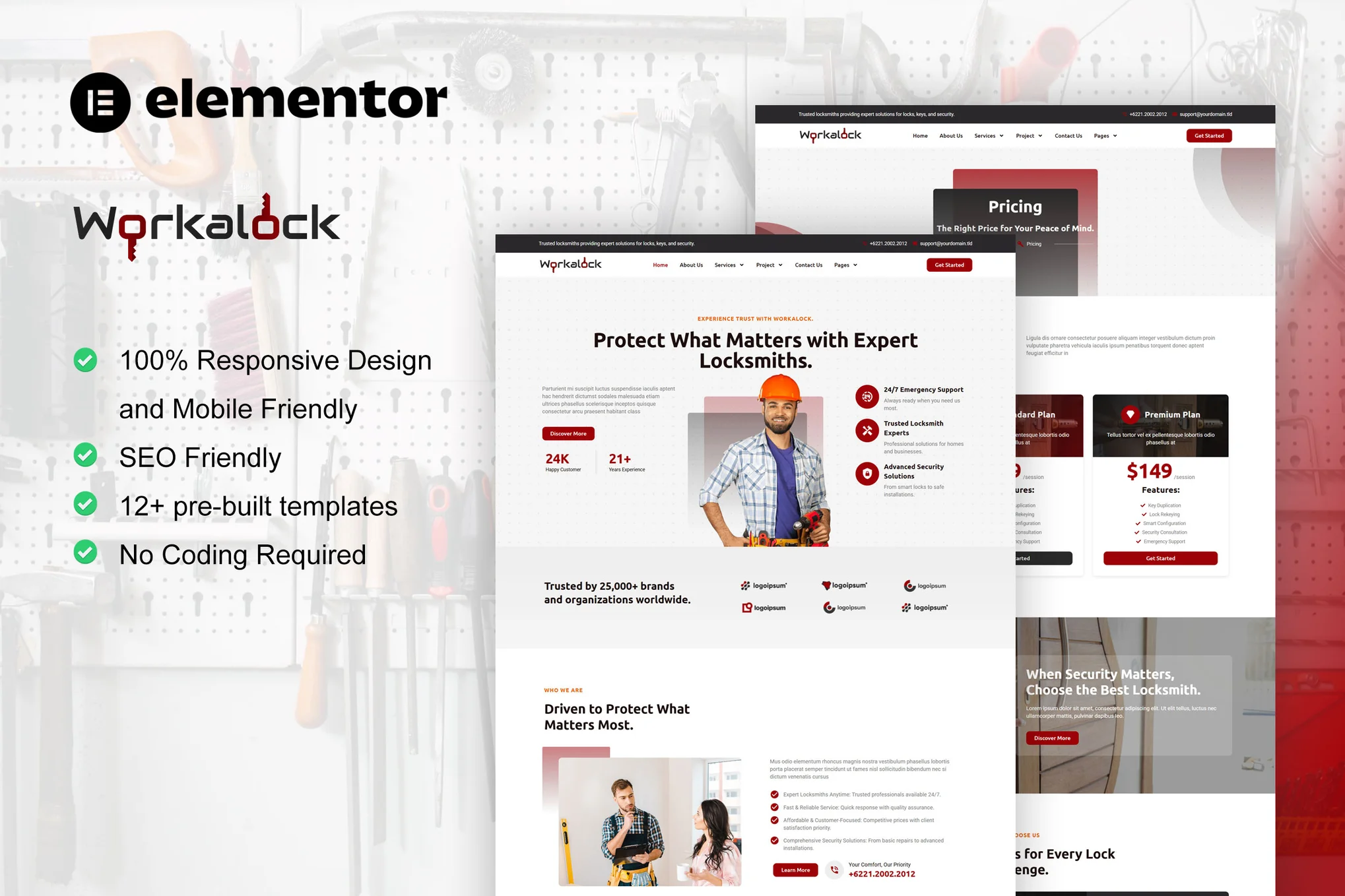 WorkaLock – 锁匠和钥匙制作服务 Elementor Pro 模板套件