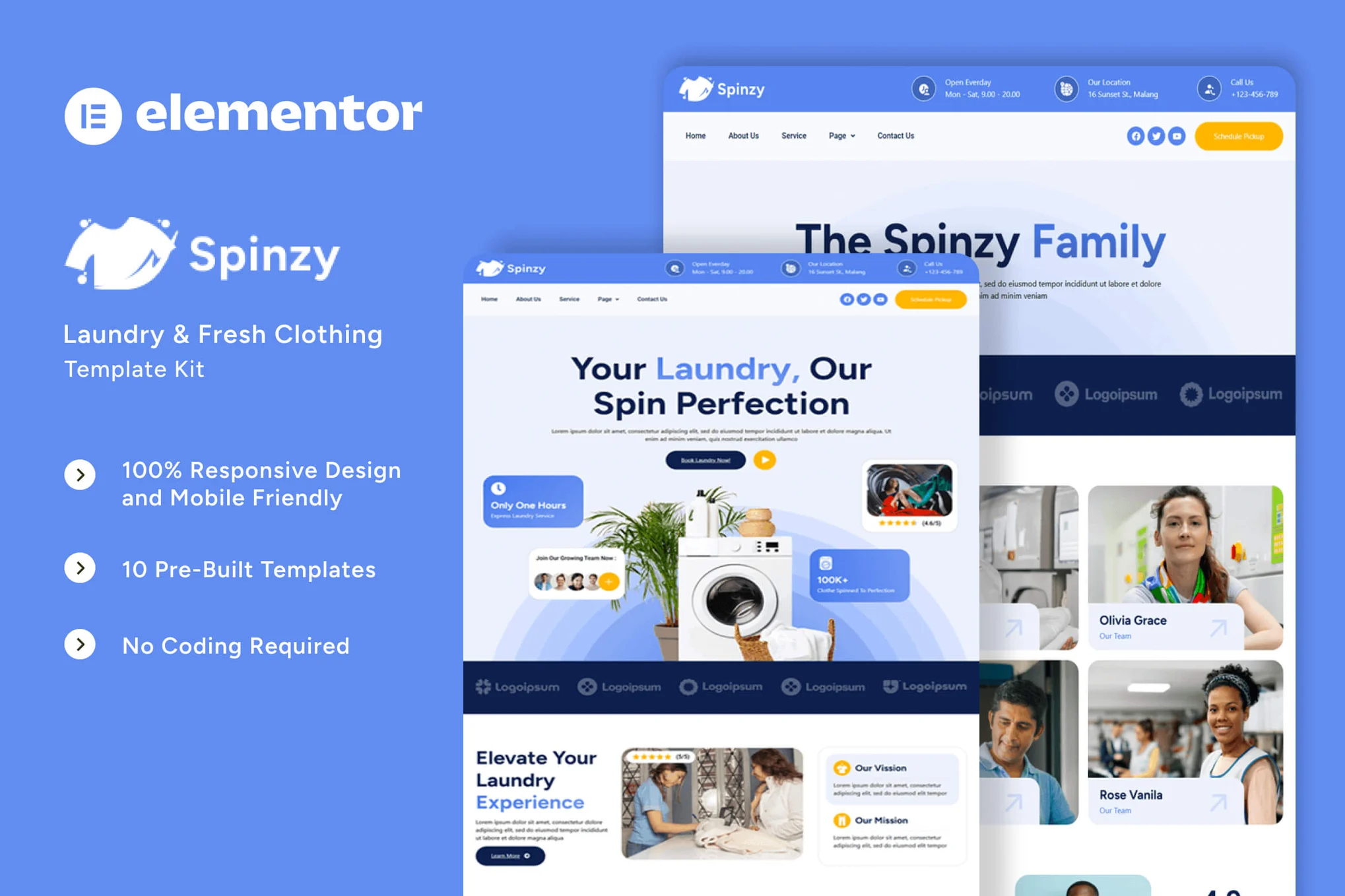 Spinzy – 洗衣和新鲜衣物 Elementor 模板套件