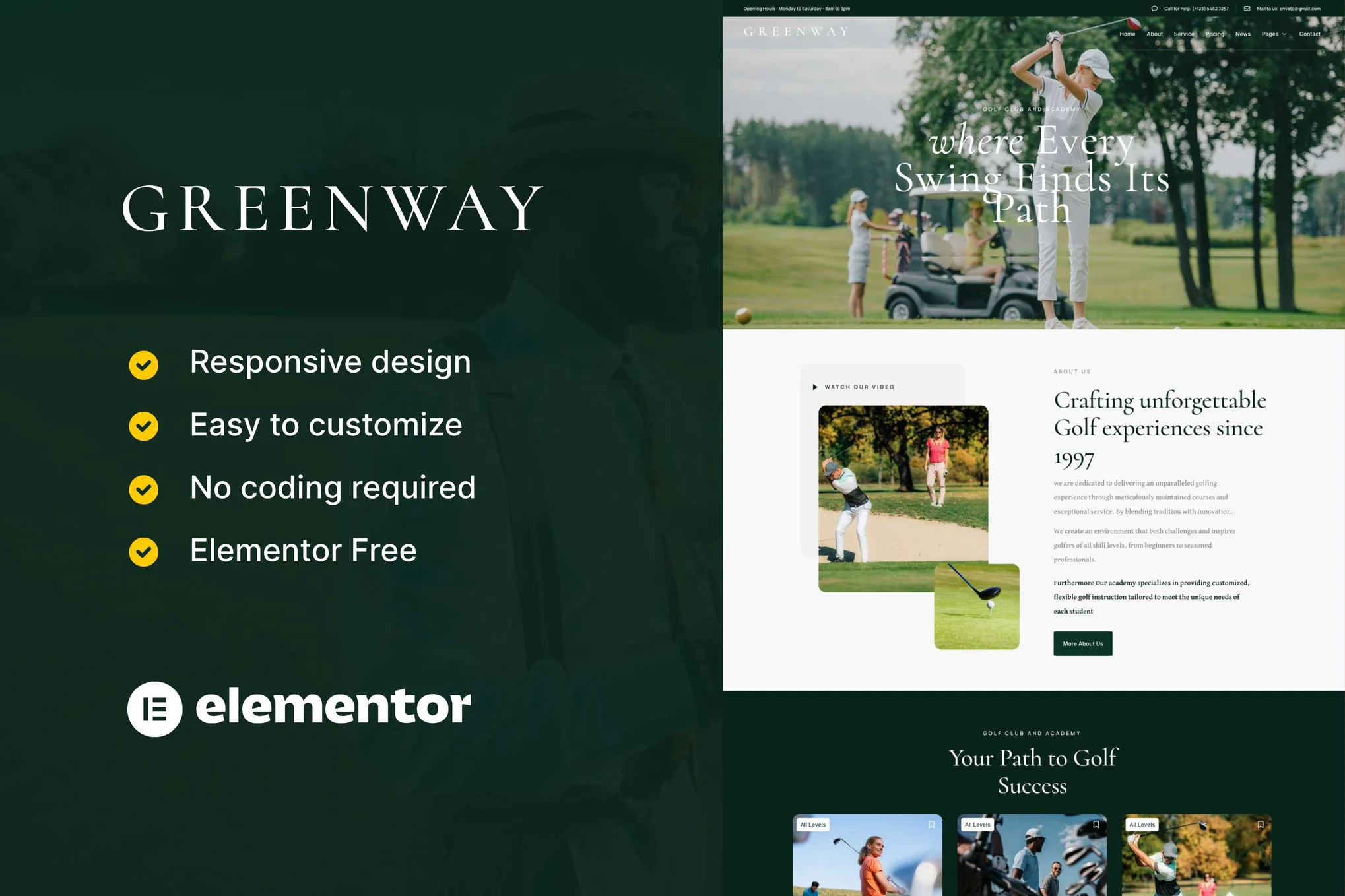 GreenWay – 高尔夫俱乐部和球场 Elementor 模板套件