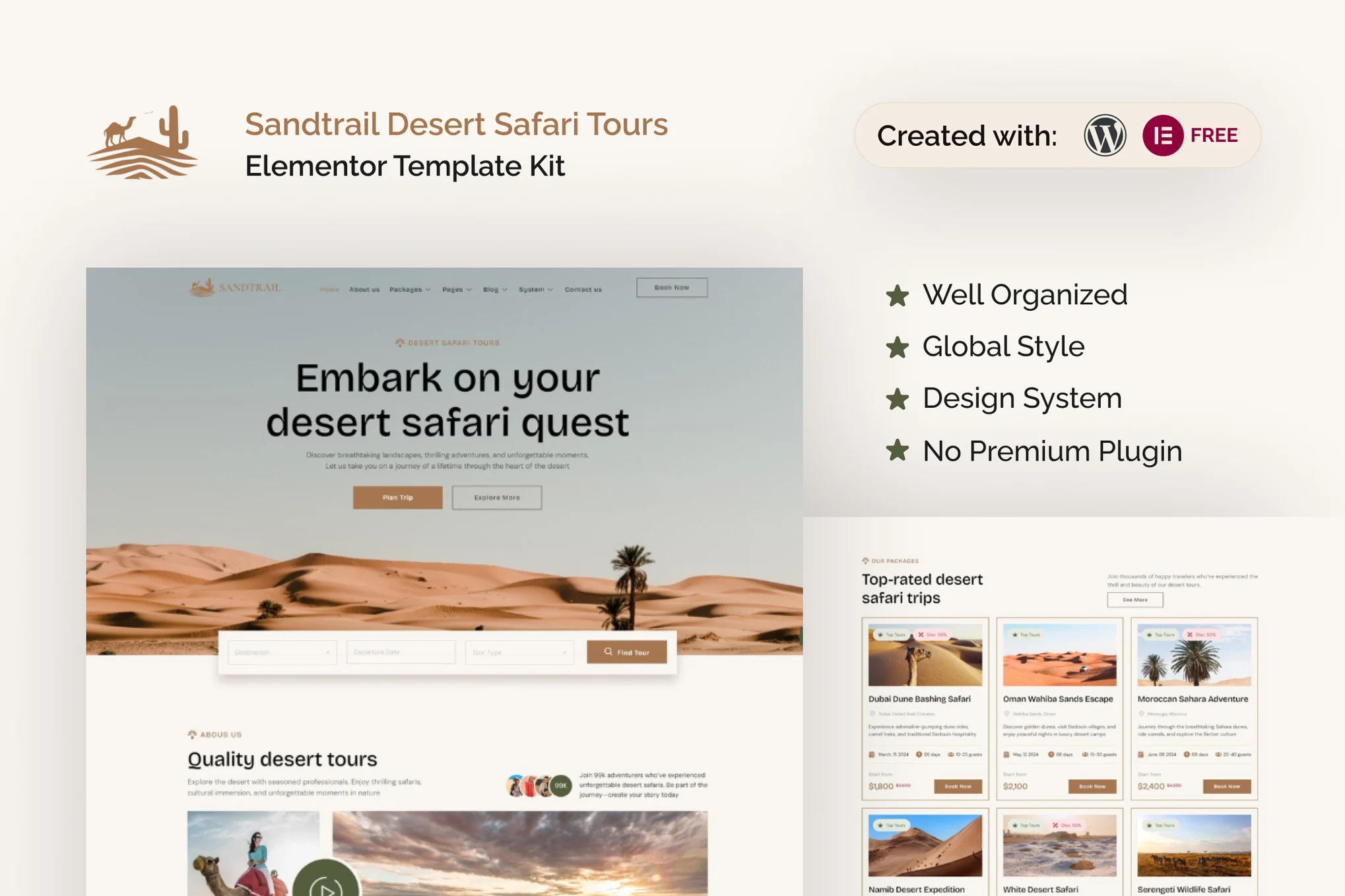 Sandtrail – 沙漠野生动物园之旅 Elementor 模板套件