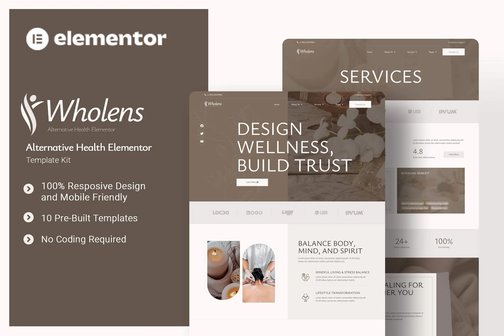 Wholens – 替代健康 Elementor 模板套件
