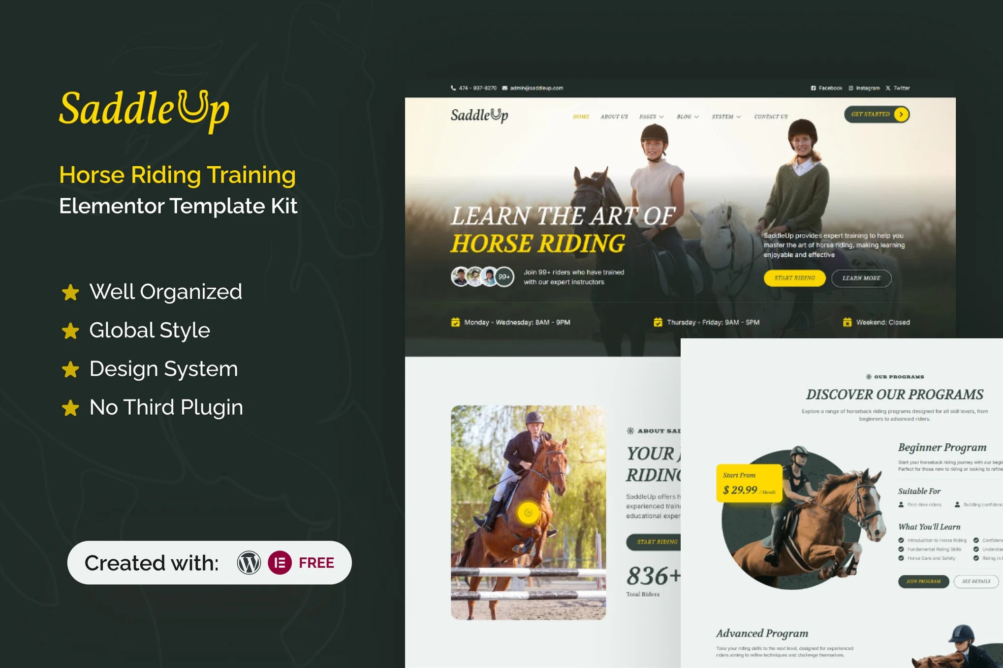 SaddleUp – 马术训练 Elementor 模板套件