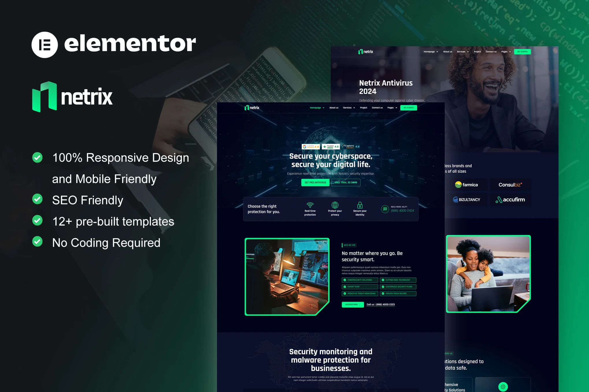 Netrix-网络安全服务 Elementor 模板套件