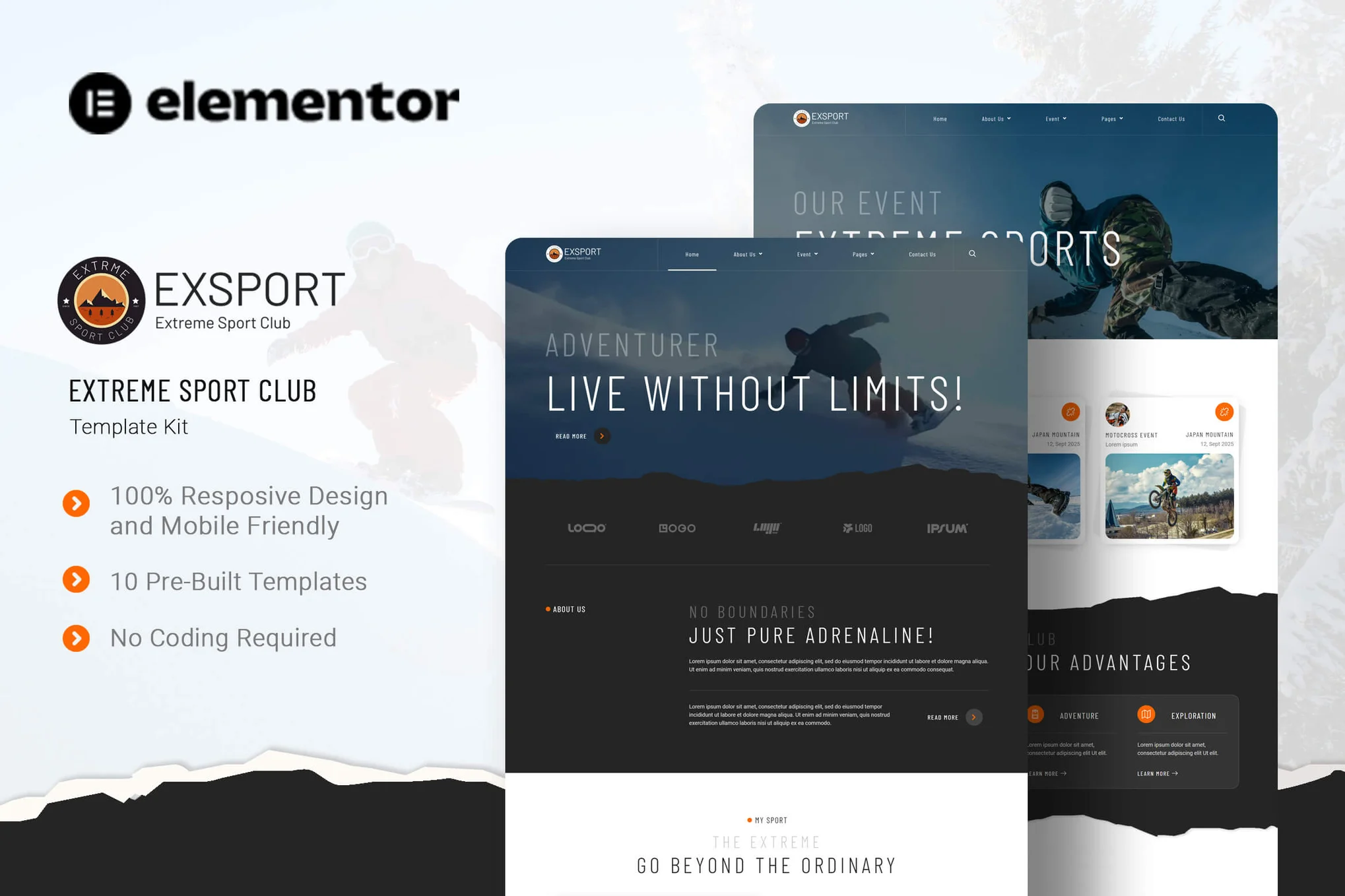 Exsport – 极限运动俱乐部 Elementor 模板套件