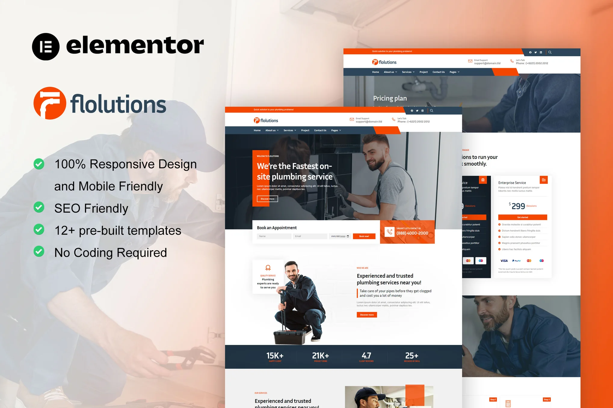 Flolution-管道工和维修服务 Elementor 模板套件