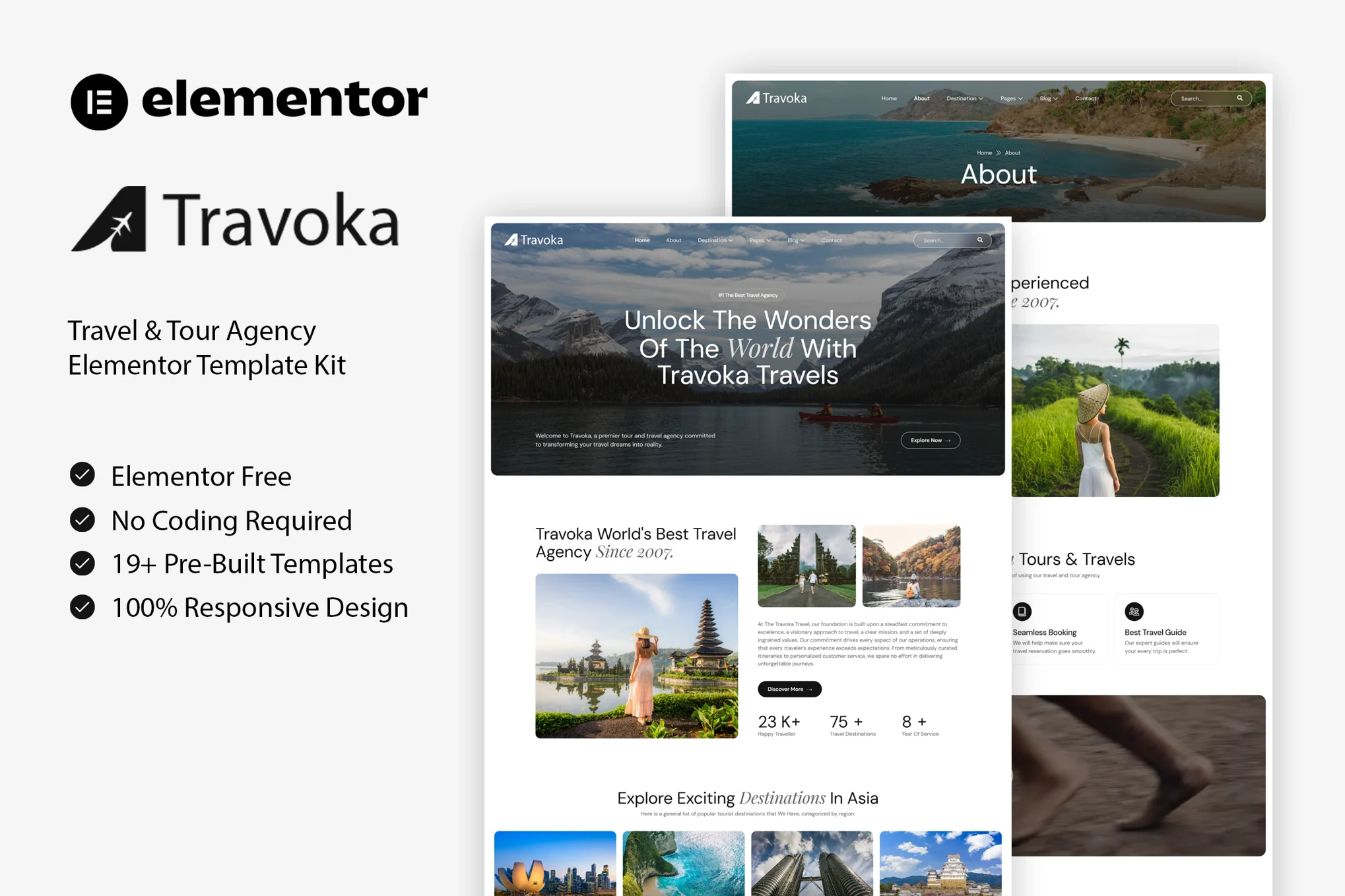 Travoka ​​– 旅行和旅行社 Elementor 模板套件