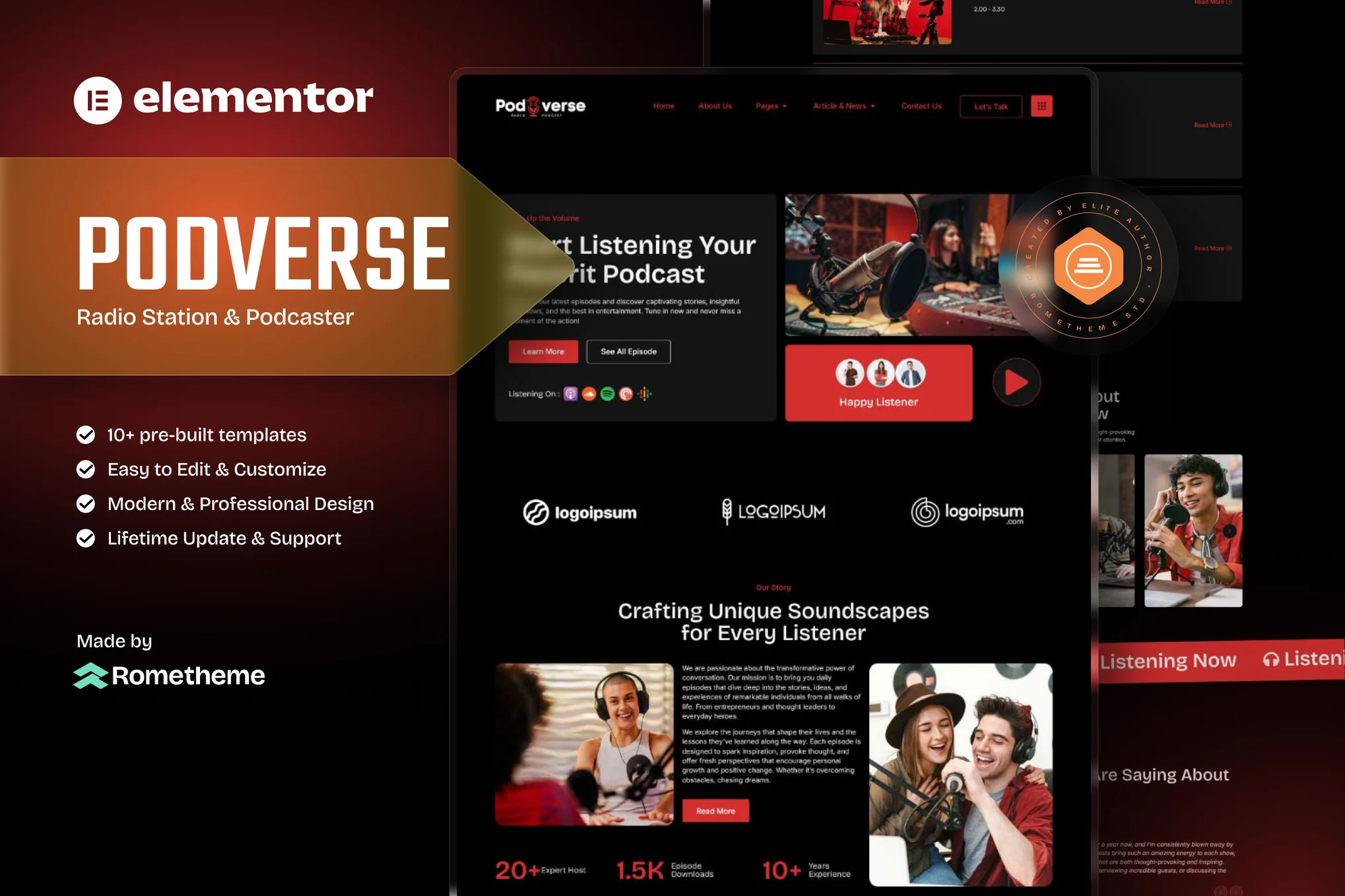 Podverse – 广播电台和播客 Elementor 模板套件