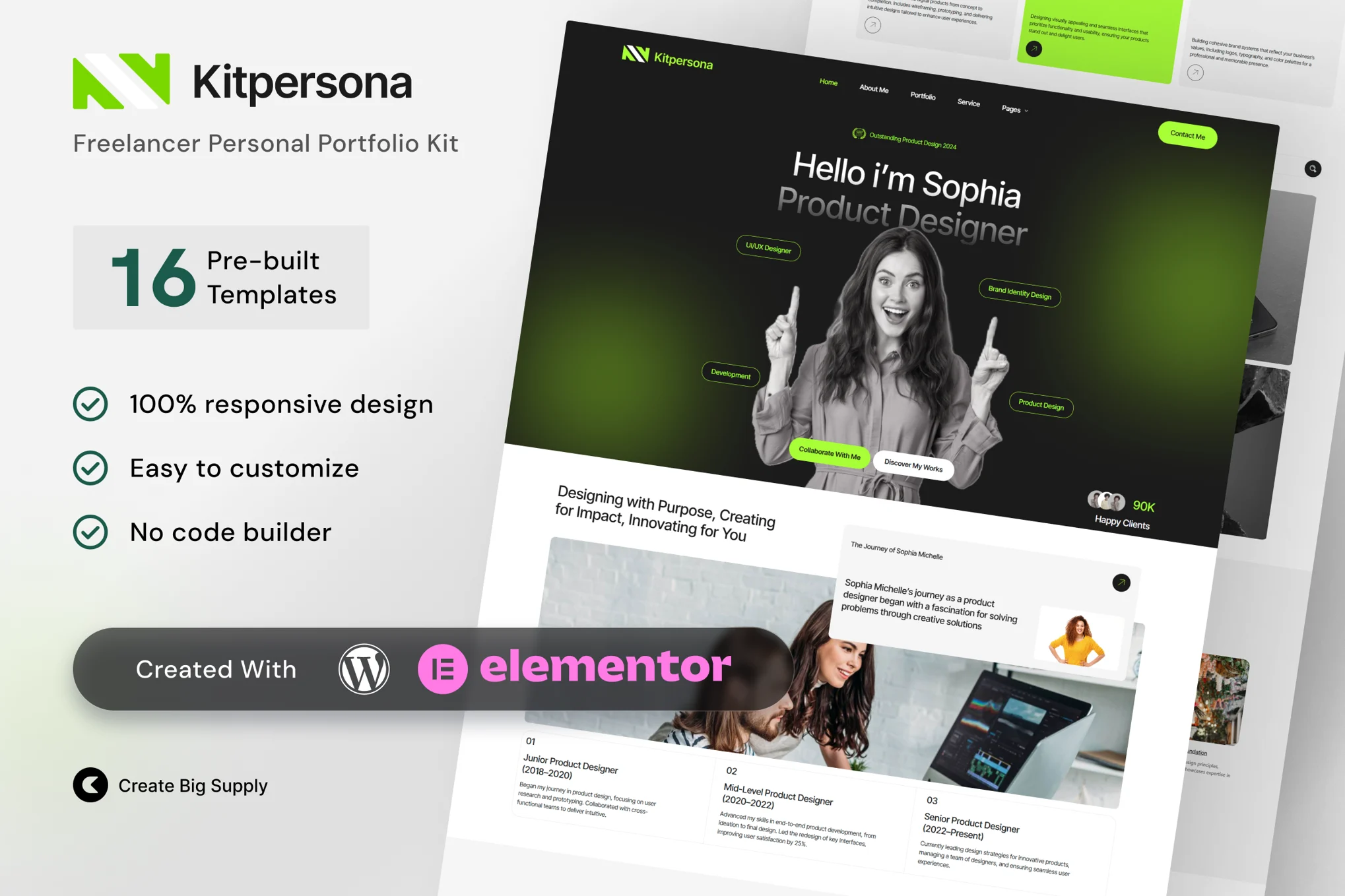 KitPersona – 自由职业者个人作品集 Elementor 模板套件
