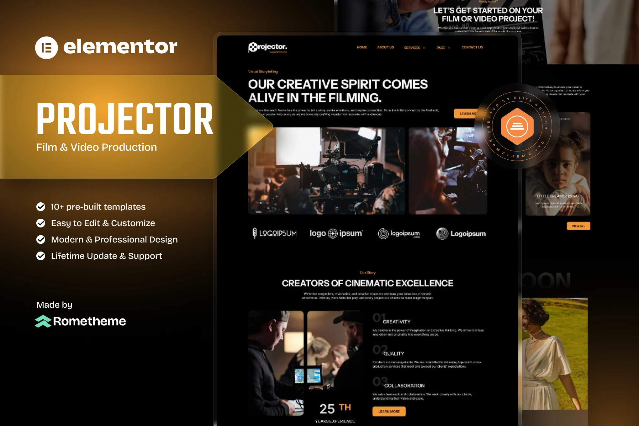 投影仪 – 电影和视频制作 Elementor 模板套件