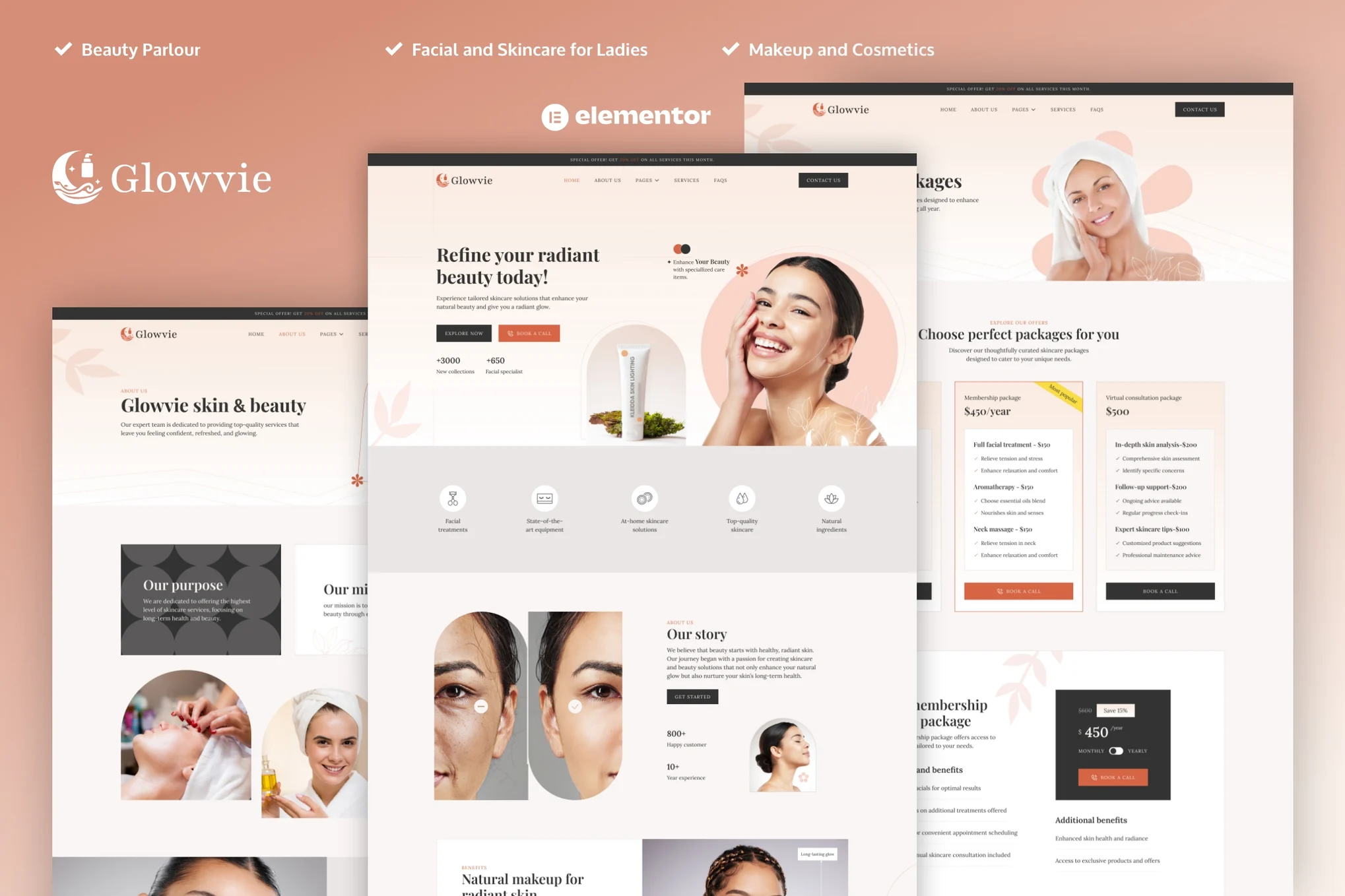 Glowvie – 美容与护肤 Elementor Pro 模板套件