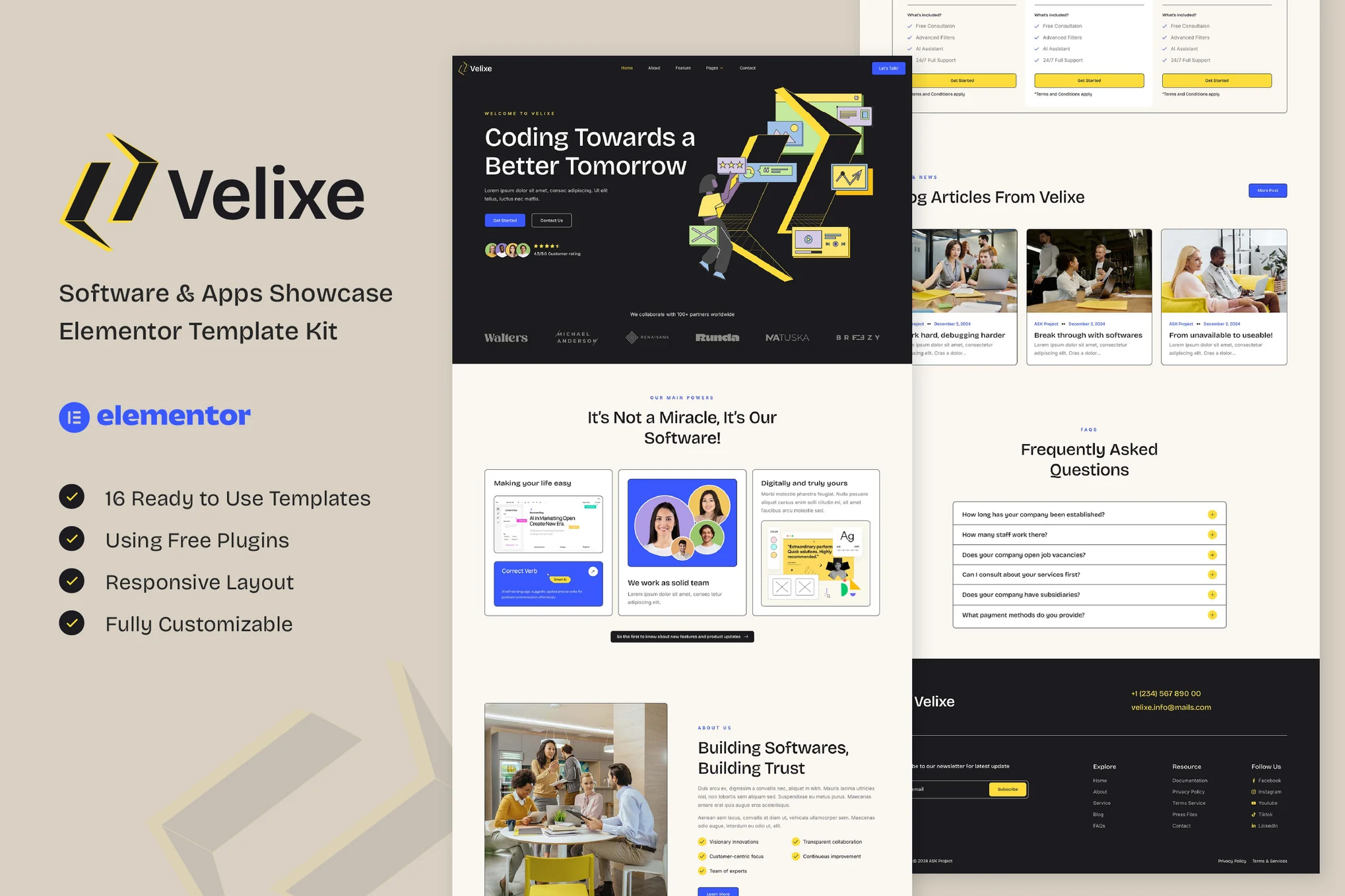 Velixe – 软件和应用程序展示 Elementor 模板套件