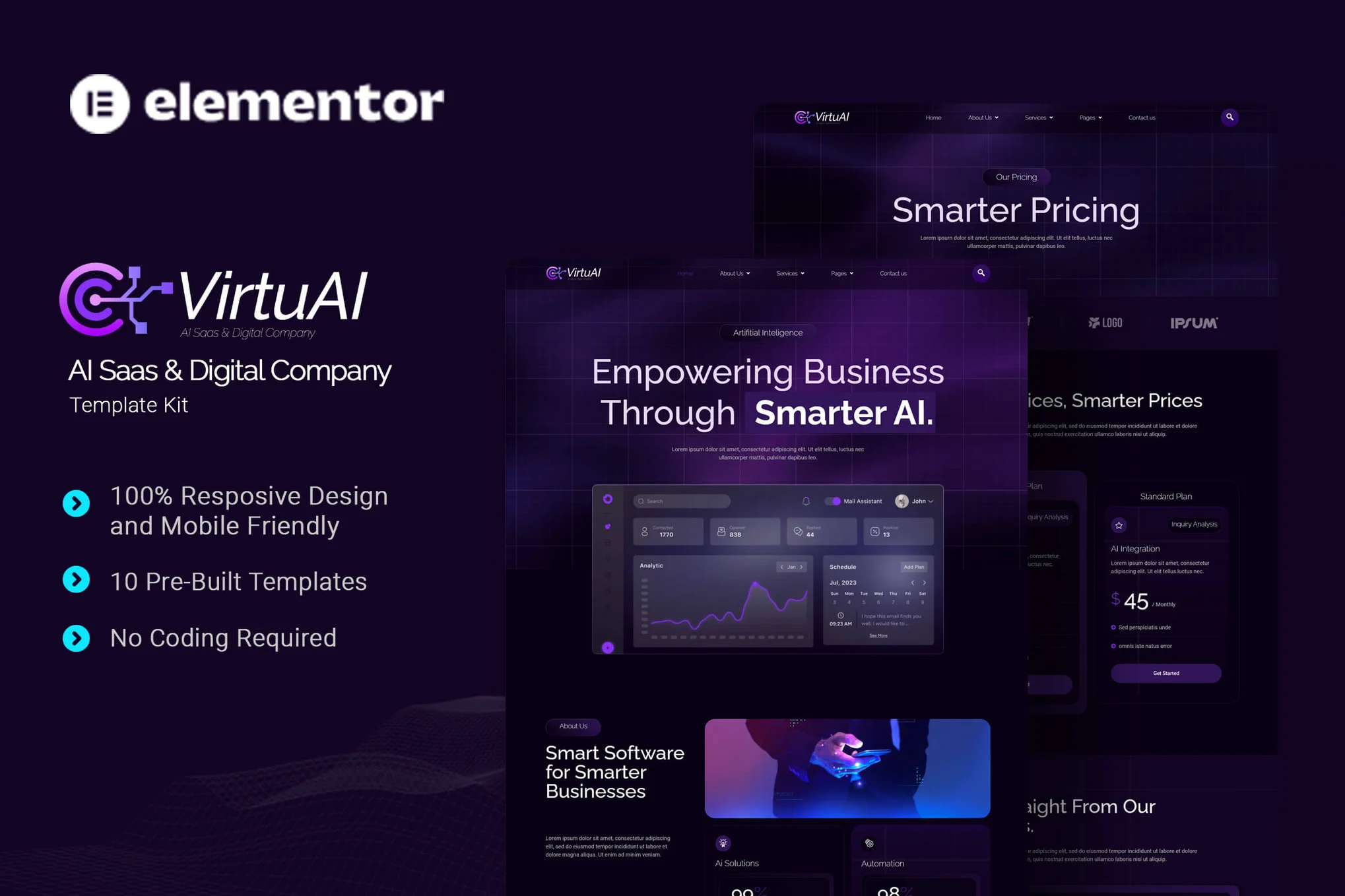 VirtuAI-AI Saas 和数字公司 Elementor 模板套件