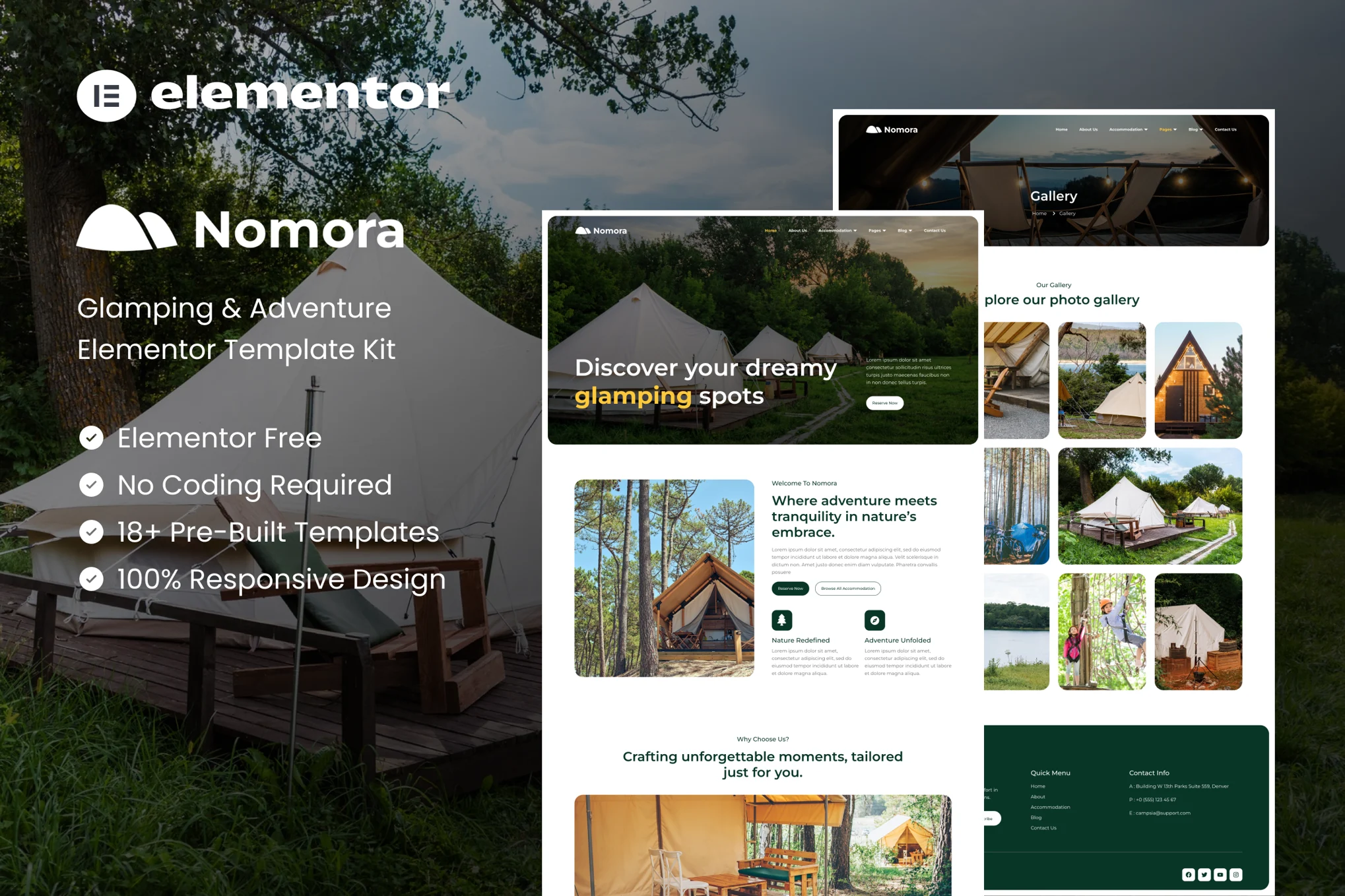 Nomora – 豪华露营与冒险 Elementor 模板套件