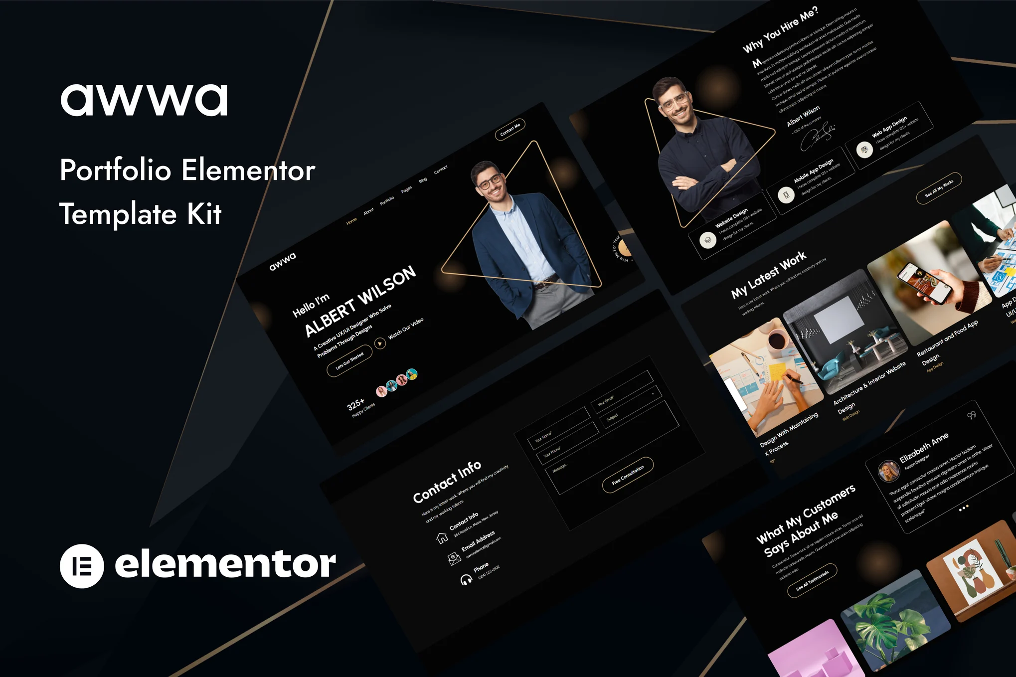 Awwa – 深色投资组合 Elementor 模板套件