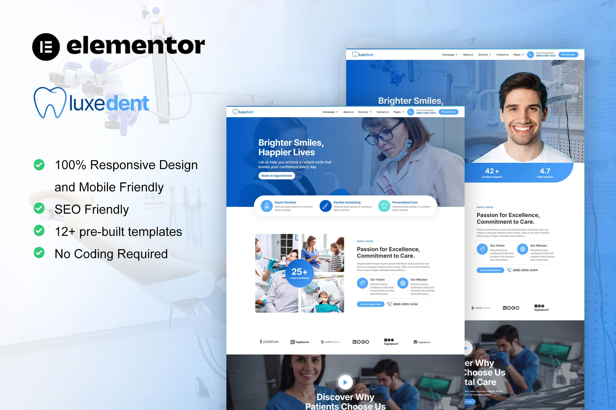 LuxeDent-牙医和牙科护理 Elementor Pro 模板套件