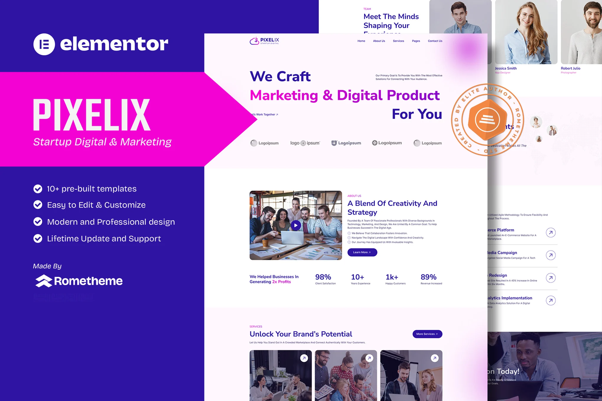 Pixelix – 初创数字代理机构 Elementor 模板套件