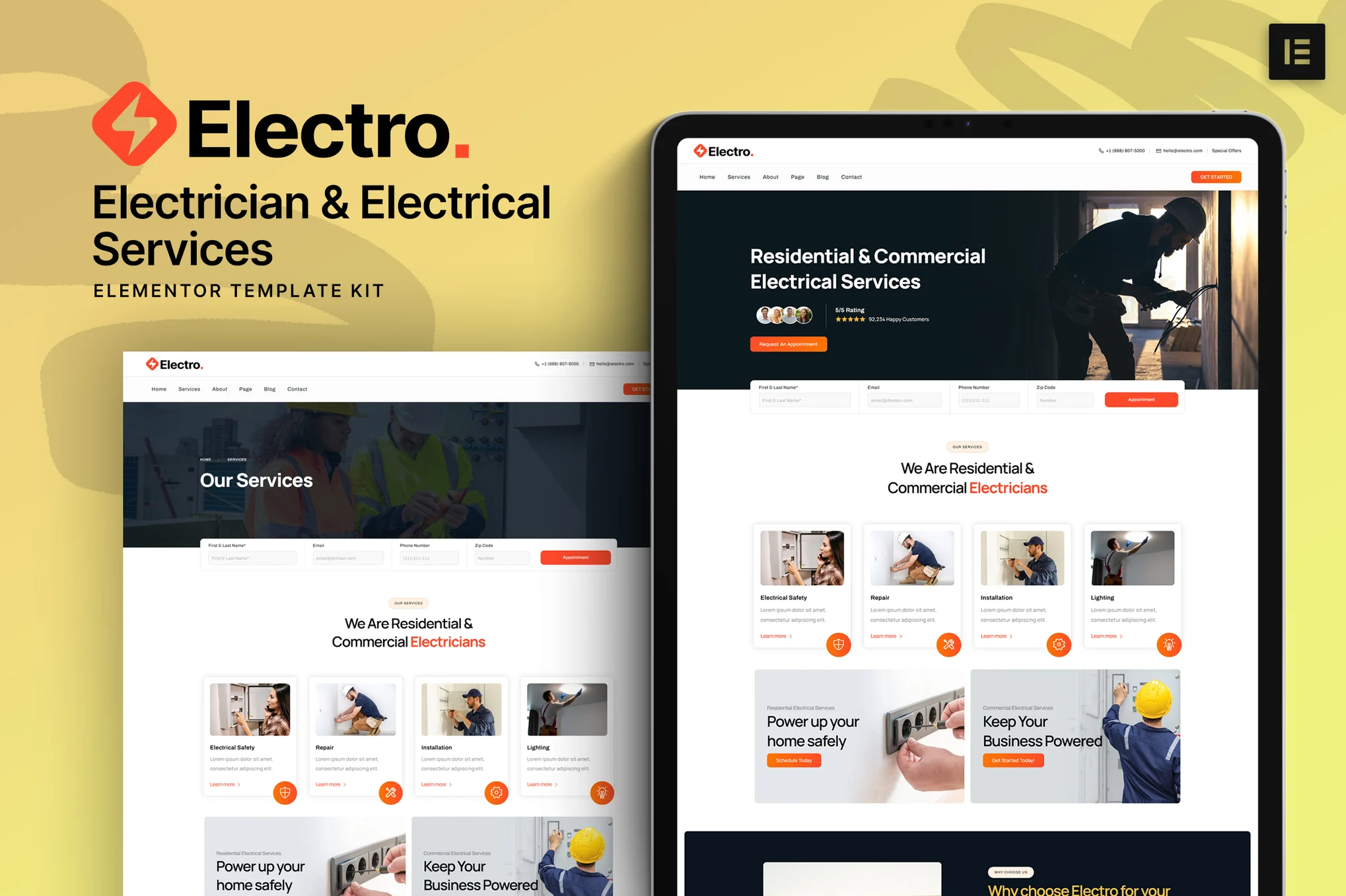 Electro – 电工和电气服务 Elementor 模板套件