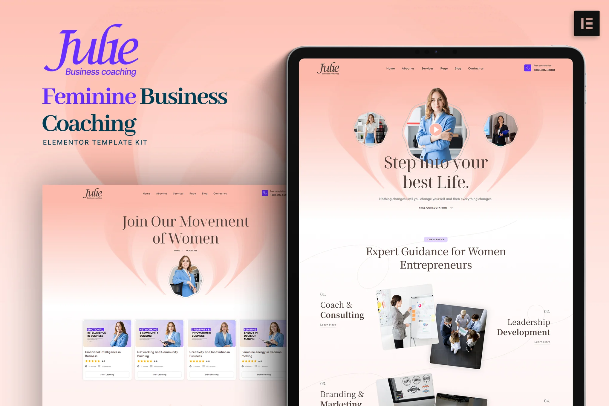 Julie – 女性商务教练 Elementor 模板套件