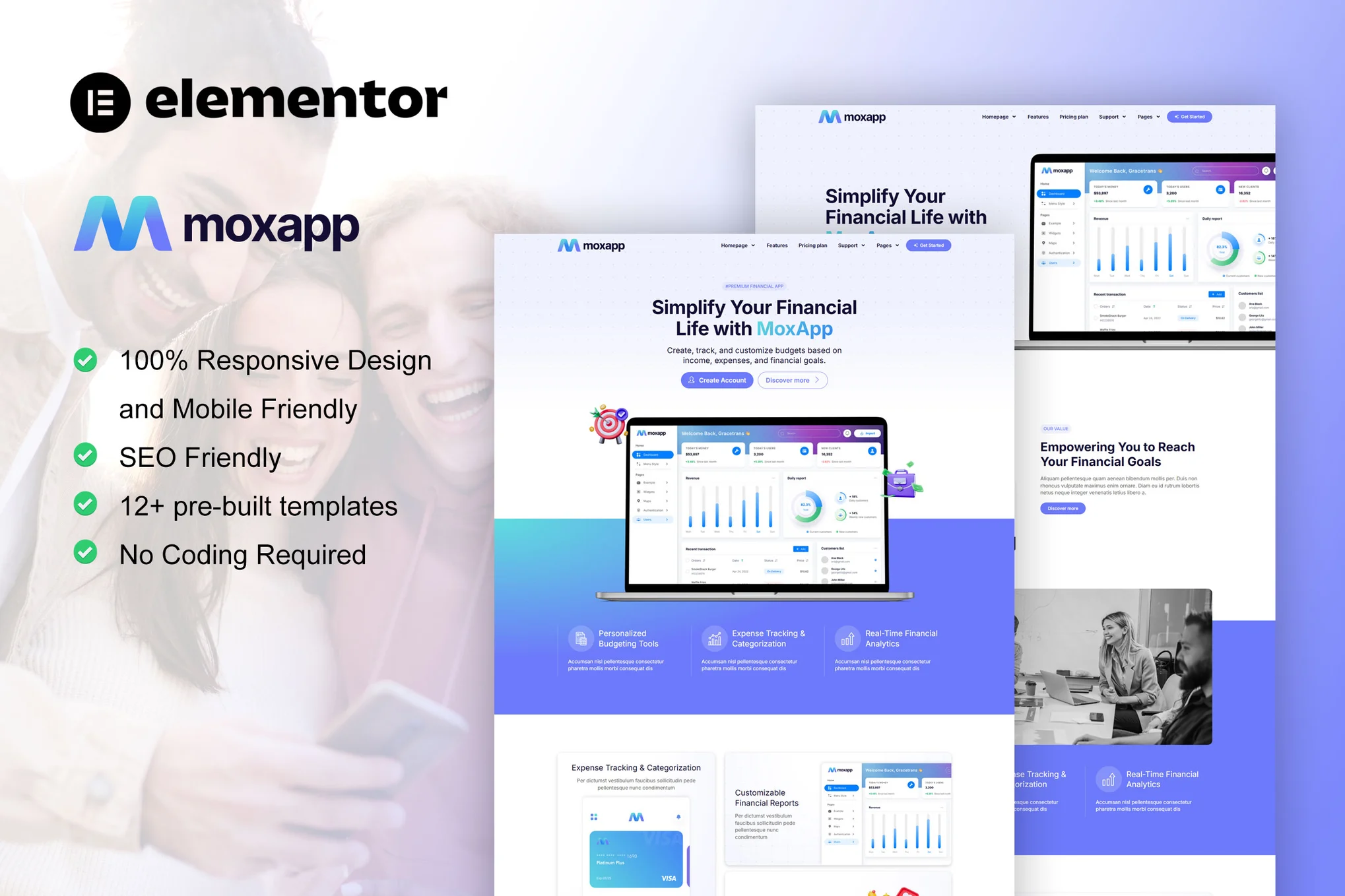 MoxApp – 移动应用程序和金融科技初创公司 Elementor Pro 模板套件