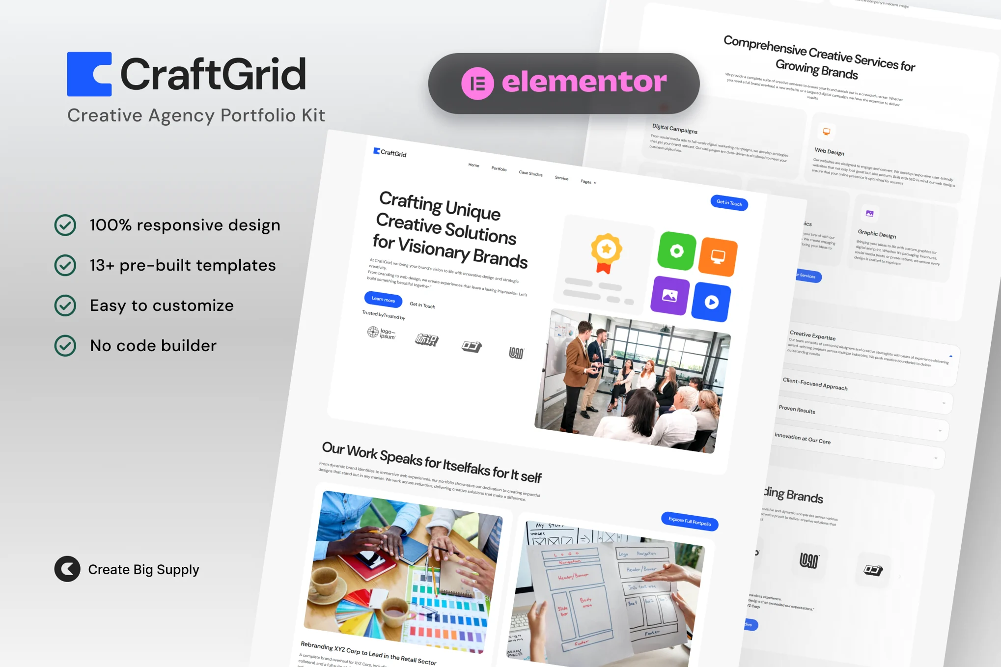 CraftGrid – 创意机构组合 Elementor 模板套件