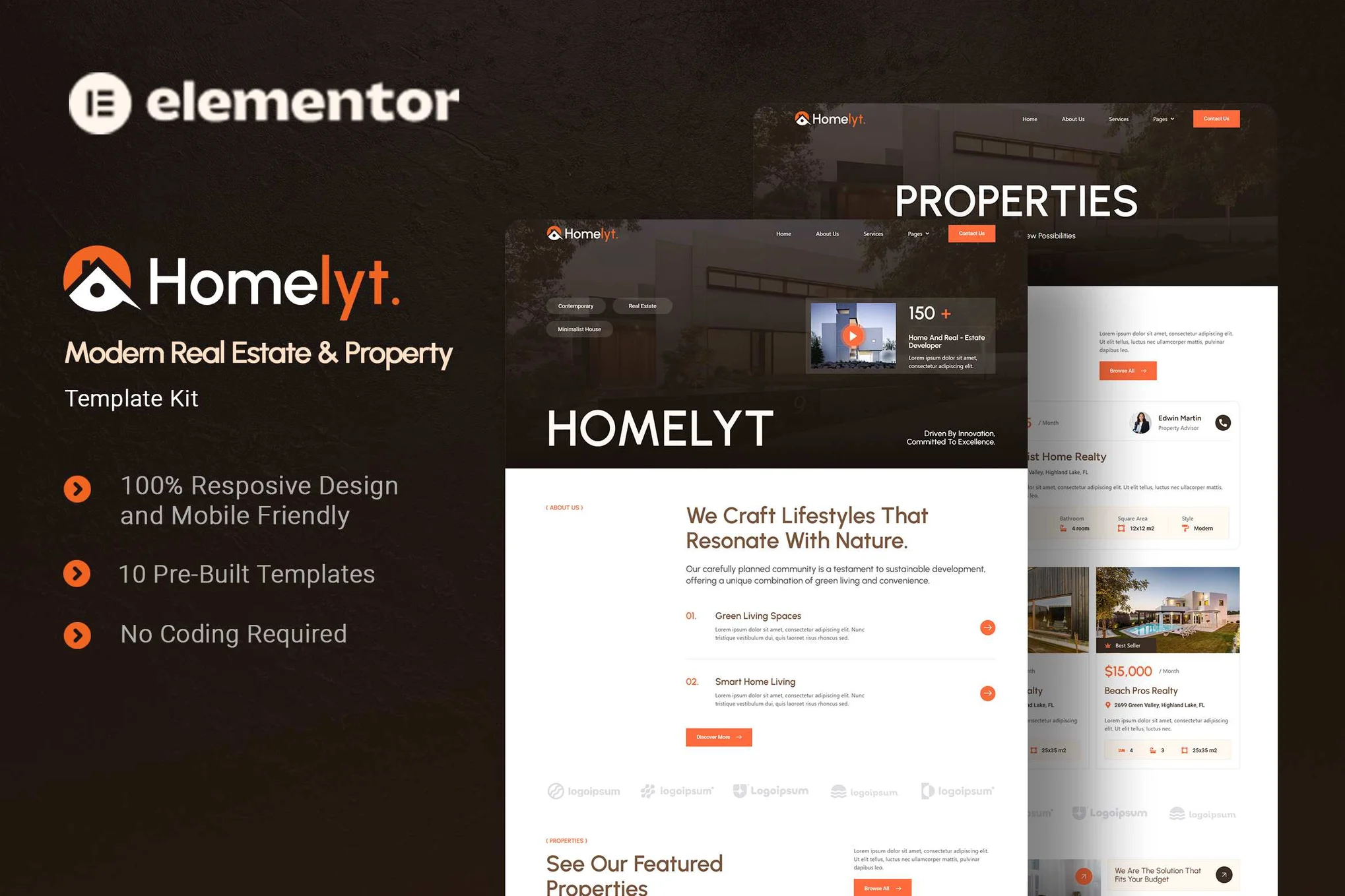 Homelyt – 现代房地产和财产 Elementor 模板套件