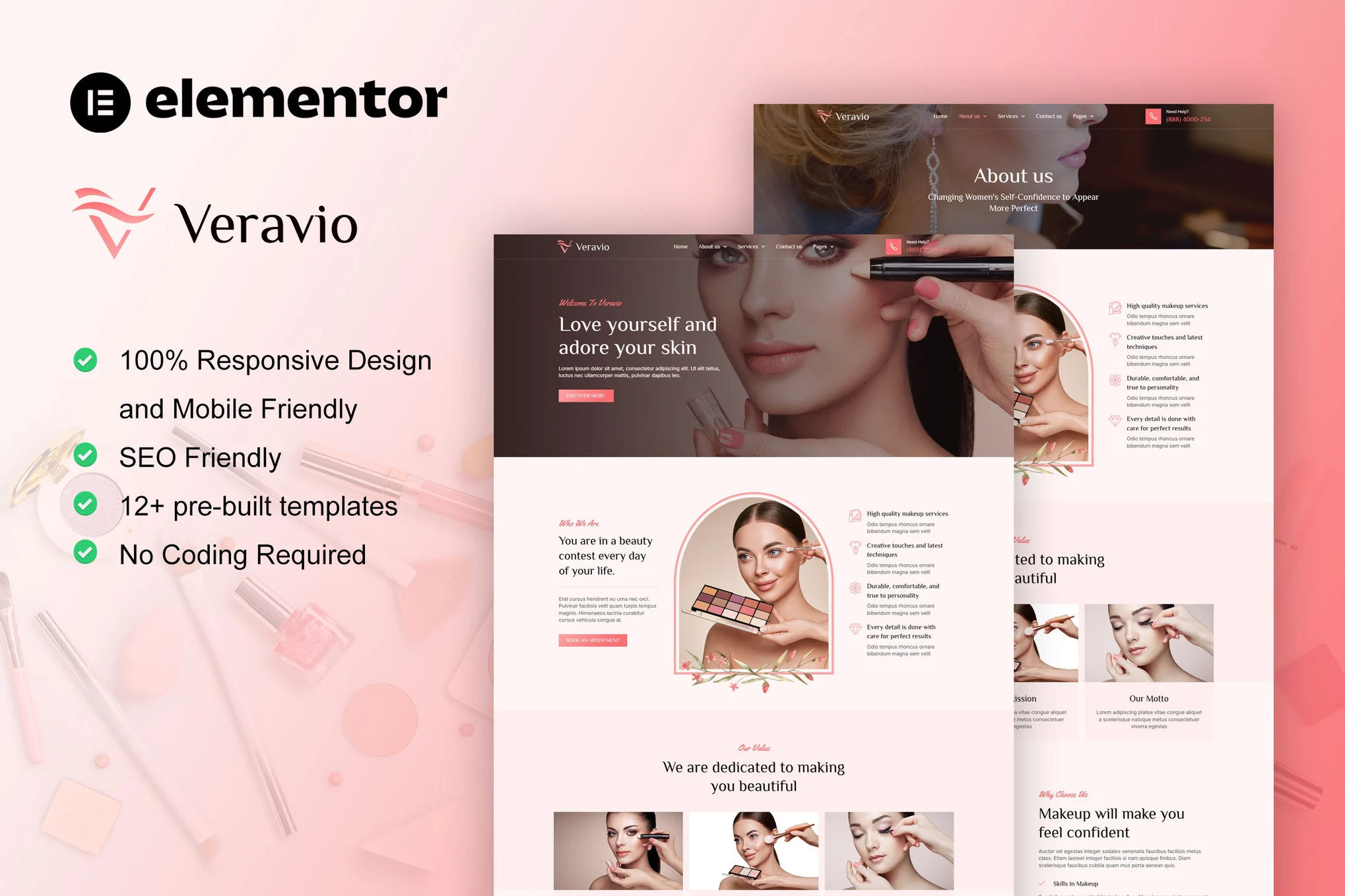 Veravio – 化妆师和发型师 Elementor 模板套件