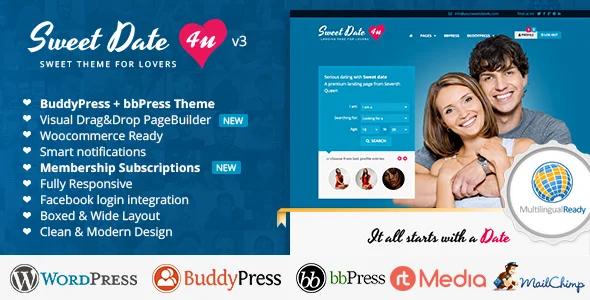 Sweet Date v3.9.1 – 不仅仅是一个 WordPress 约会主题