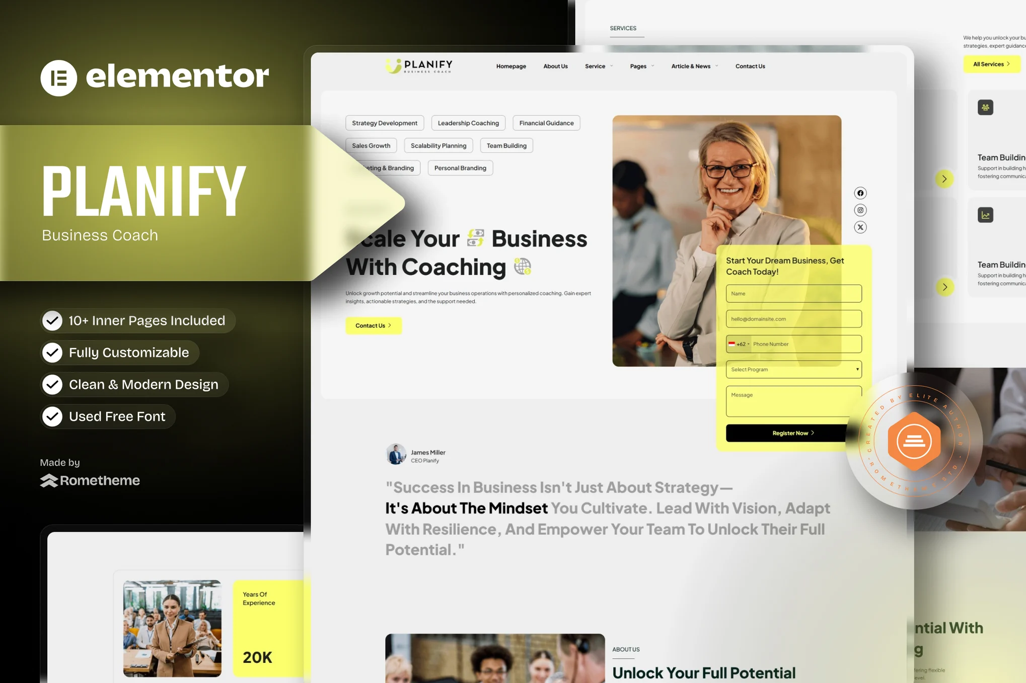 Planify – 商业教练 Elementor 模板套件