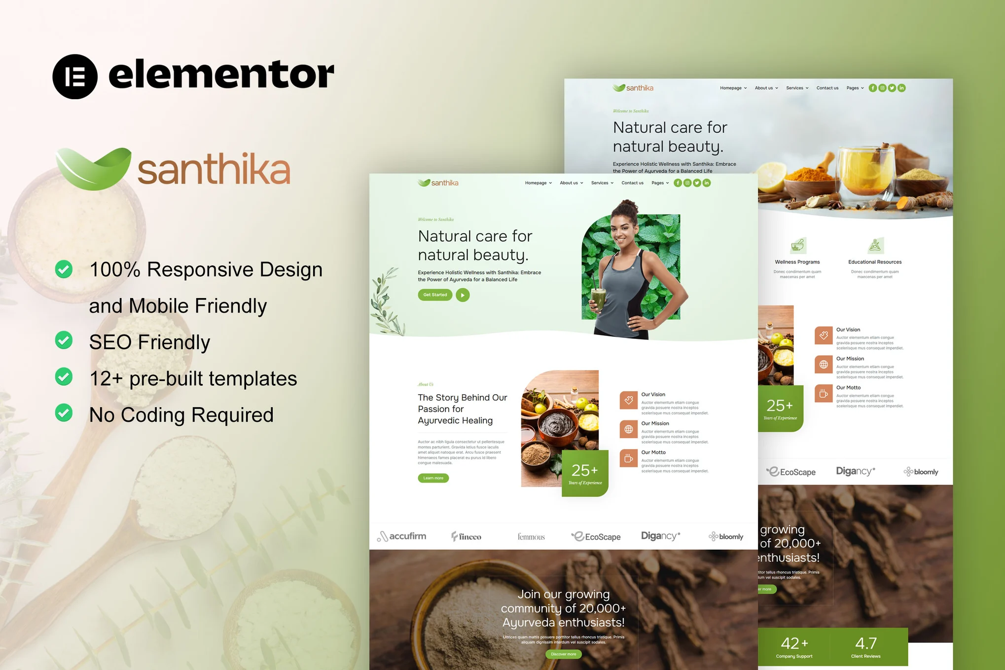 Santhika – 阿育吠陀和天然美容护理 Elementor 模板套件