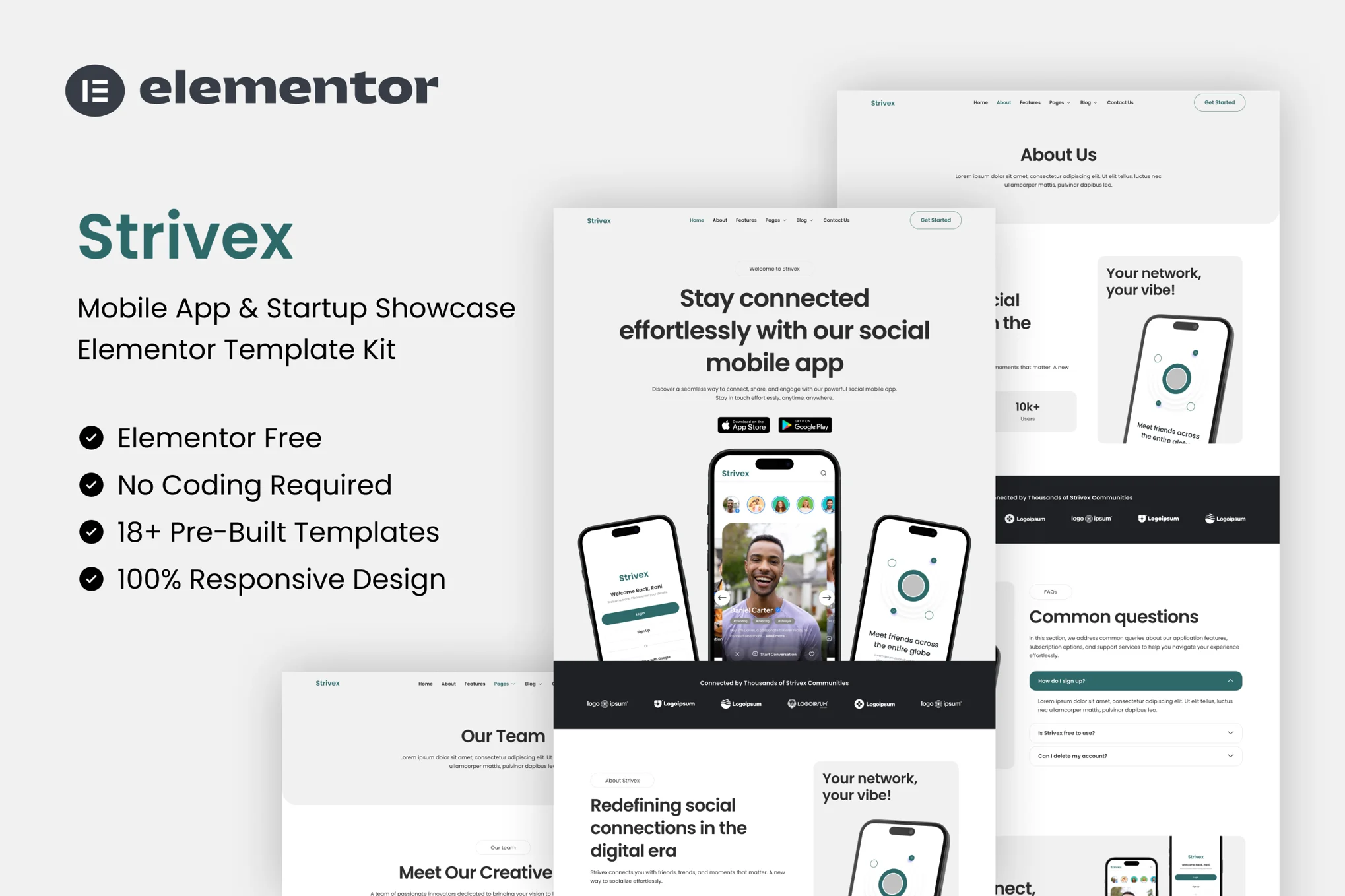 Strivex – 移动应用程序和初创企业展示 Elementor 模板套件