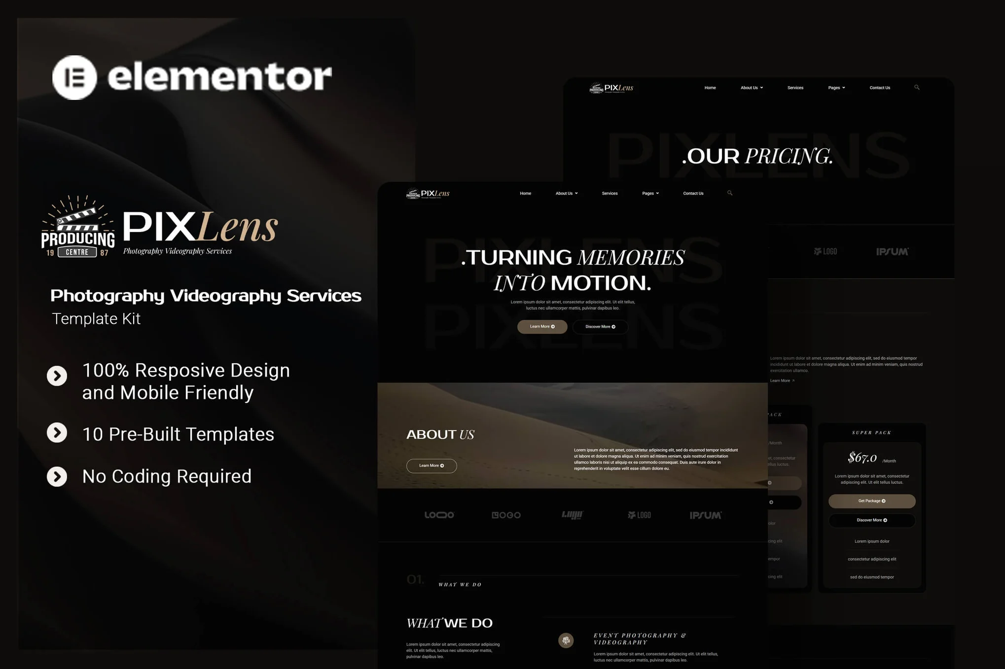 Pixlens – 摄影摄像服务 Elementor 模板套件