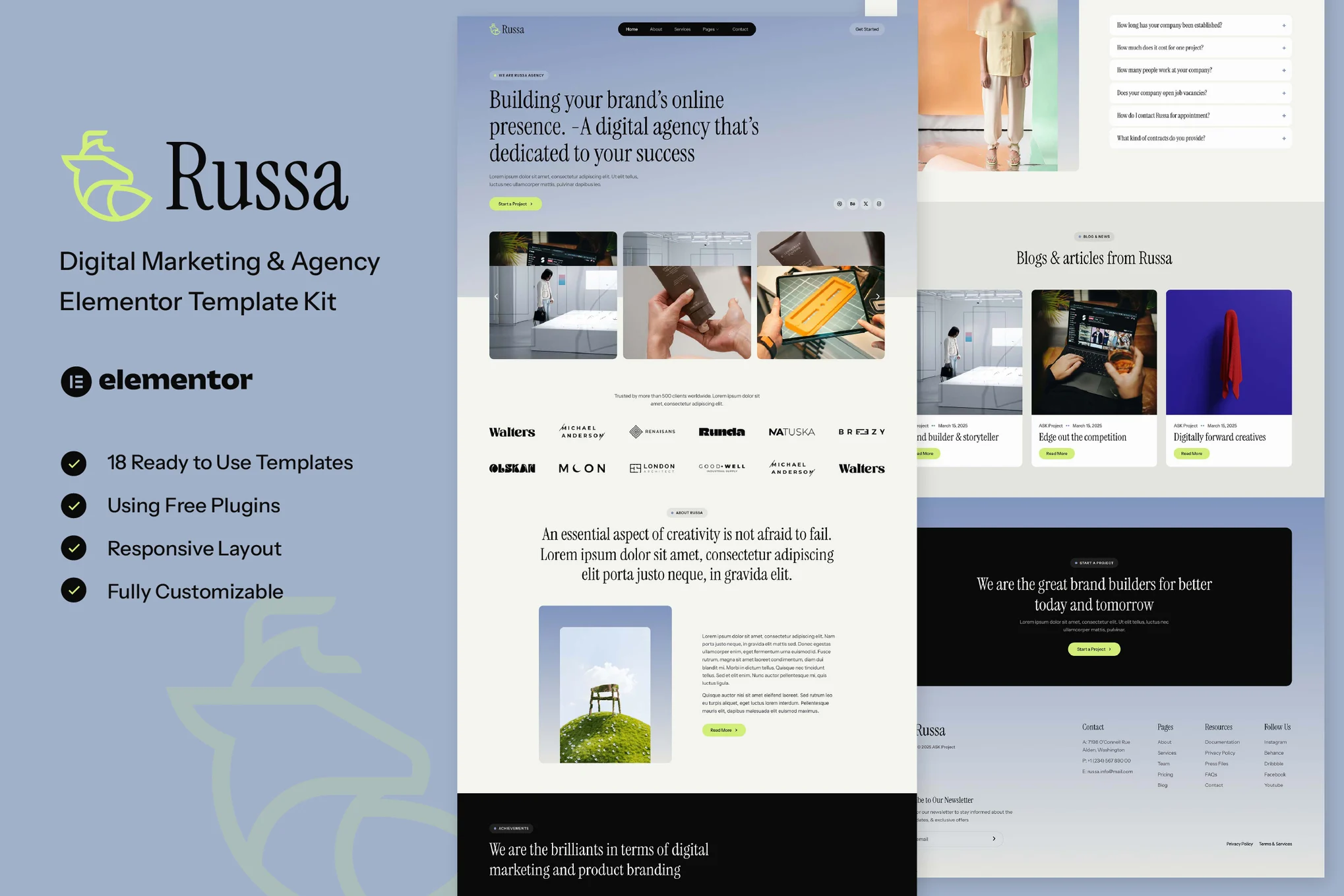 Russa – 数字营销和代理 Elementor 模板套件