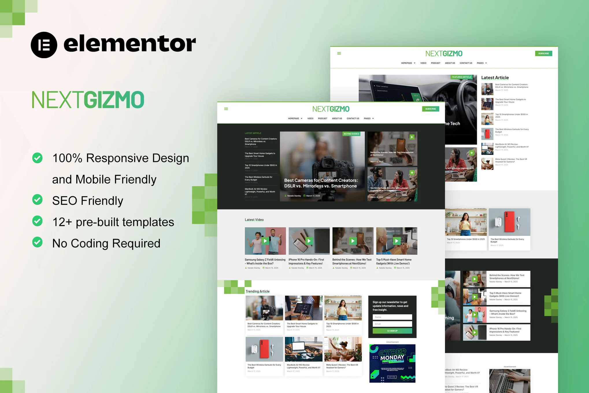 NextGizmo – 小工具新闻和杂志 Elementor 模板套件