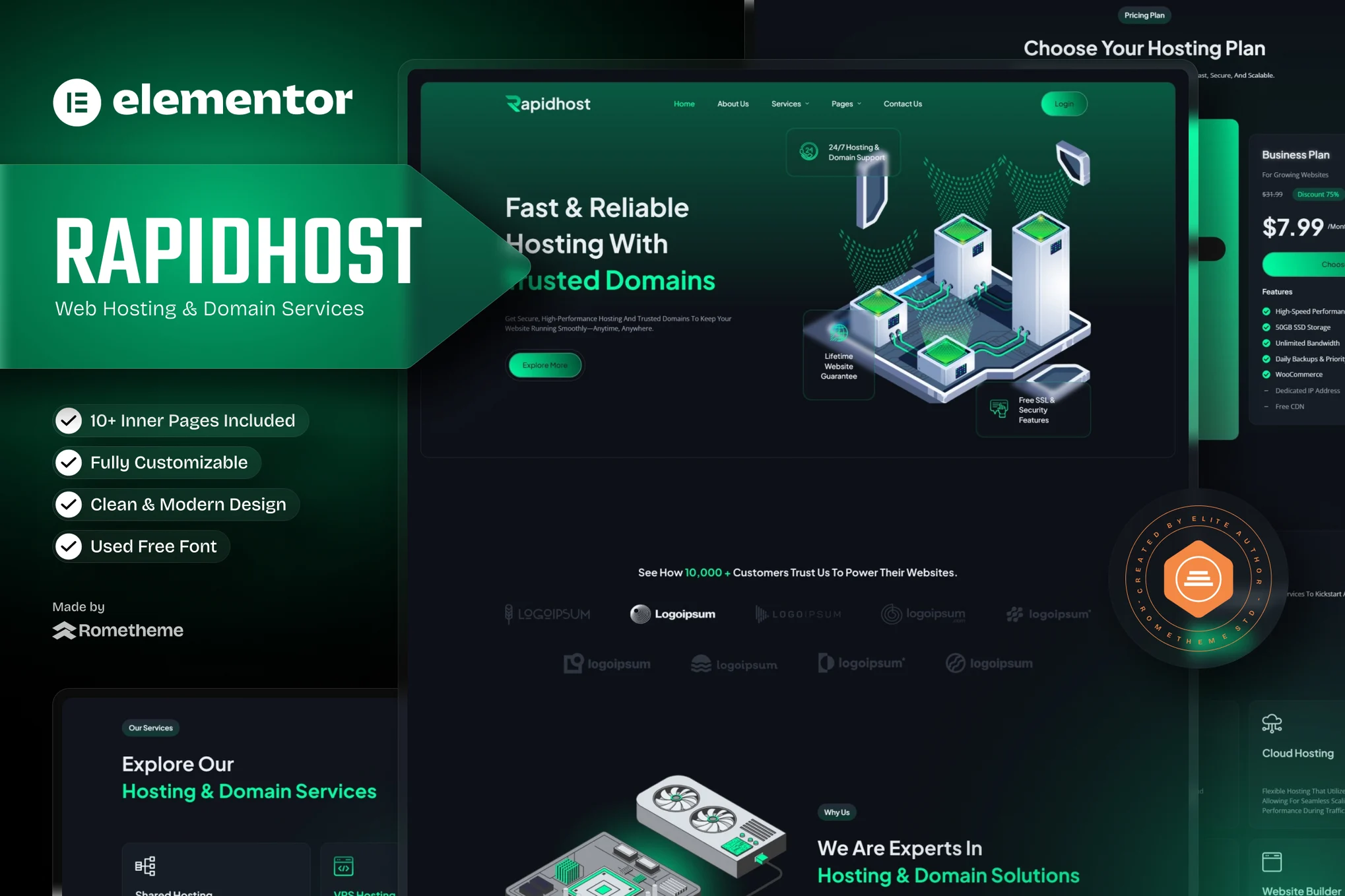 Rapidhost – 网站托管和域名服务 Elementor 模板套件