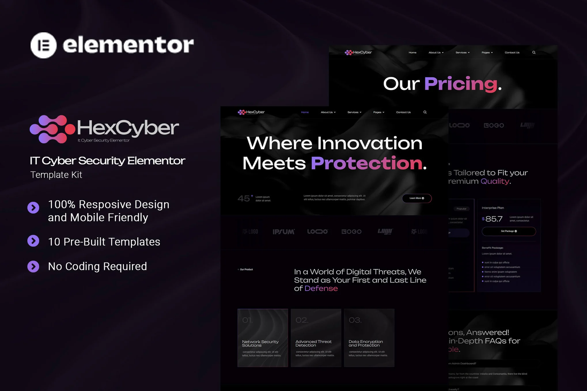Hexcyber – IT 网络安全 Elementor 模板套件