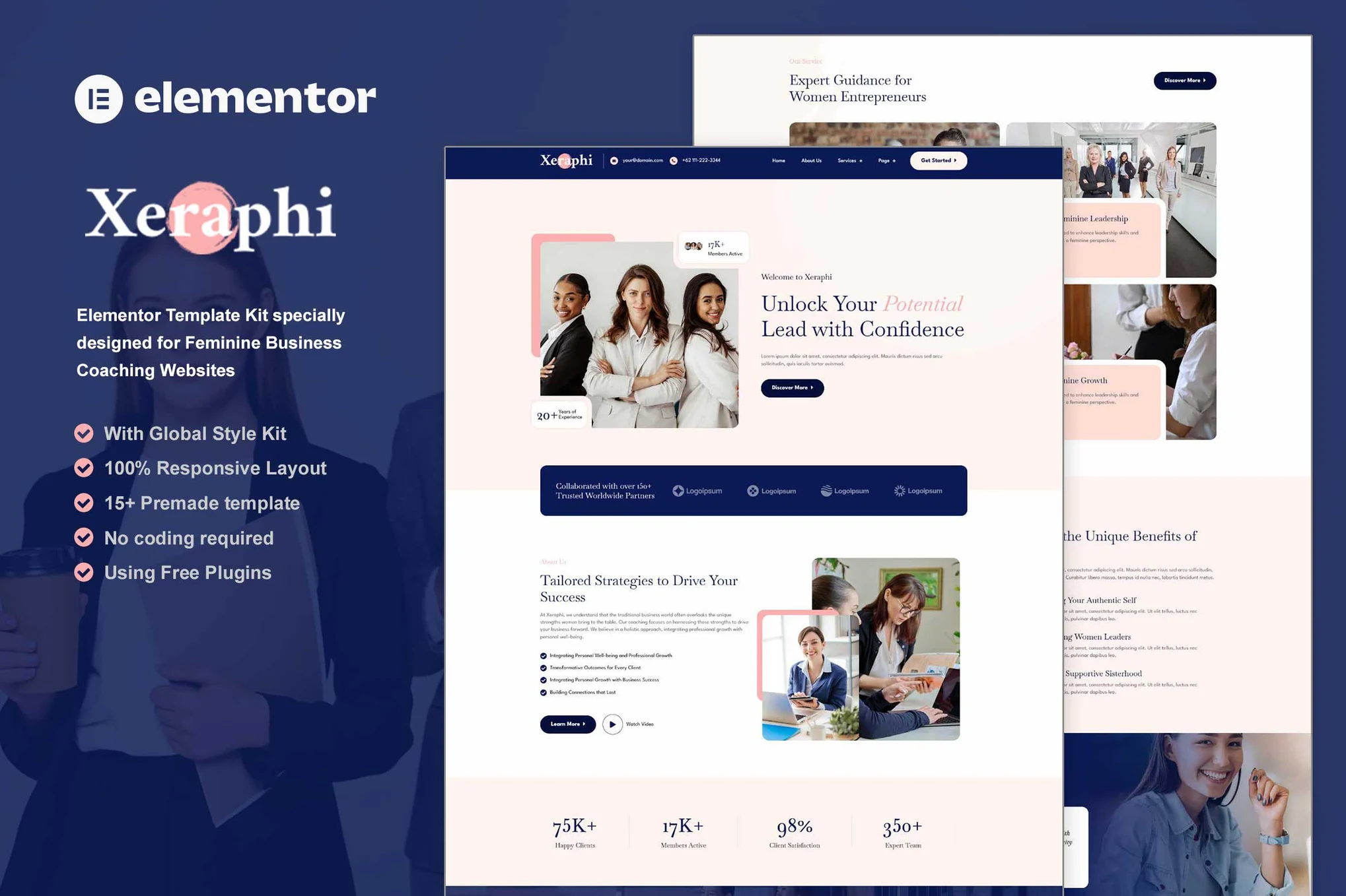 Xeraphi-女性商务教练 Elementor 模板套件