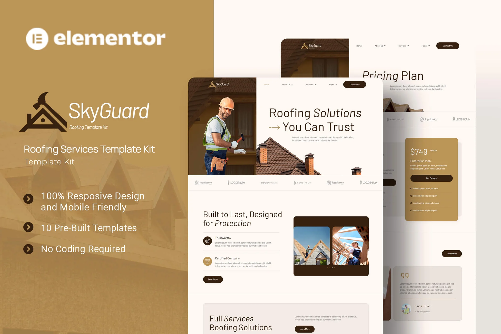 SkyGuard – 屋顶服务 Elementor 模板套件