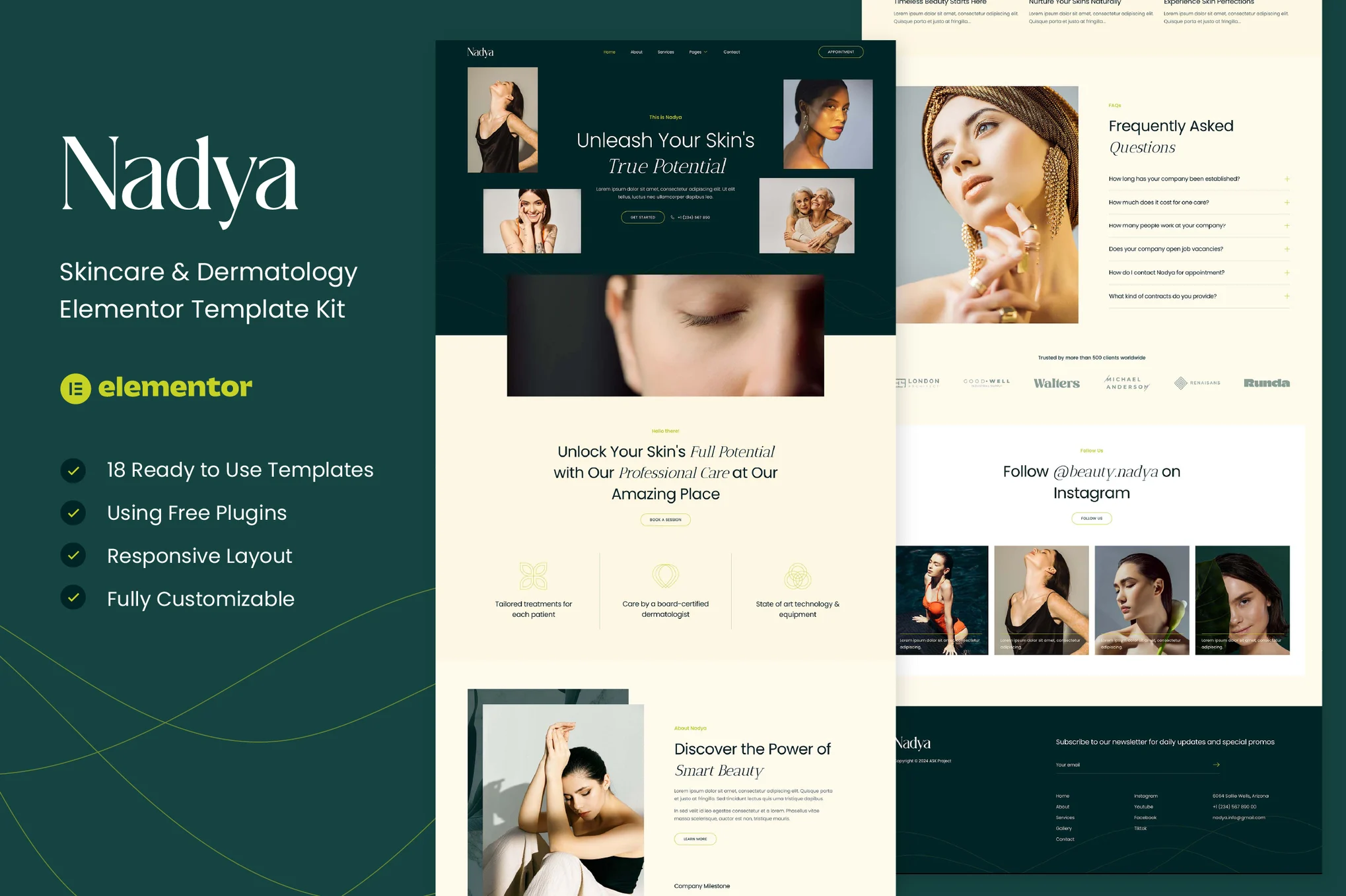Nadya – 护肤和皮肤科 Elementor 模板套件