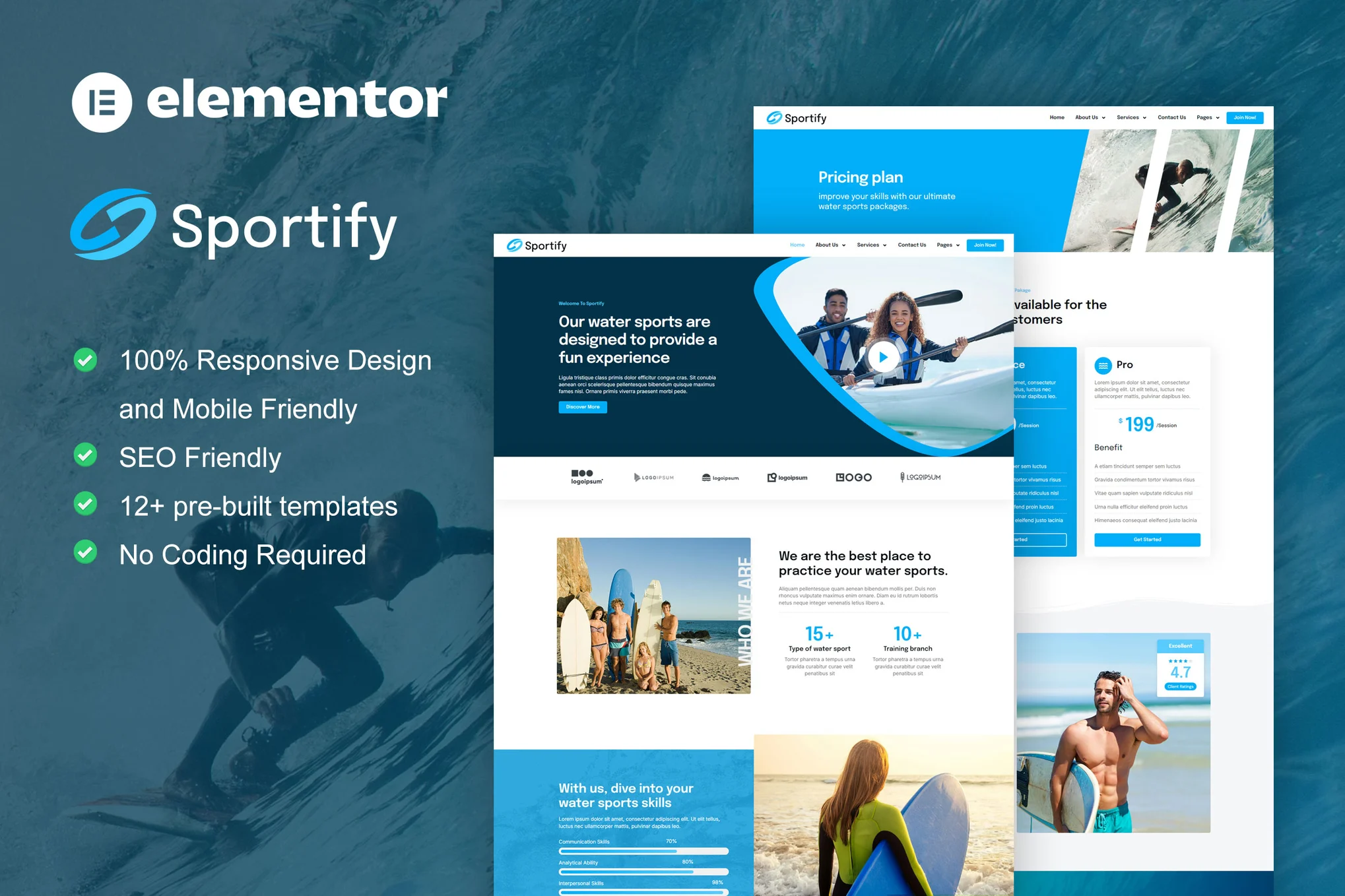 Sportify – 水上运动和冲浪 Elementor Pro 模板套件