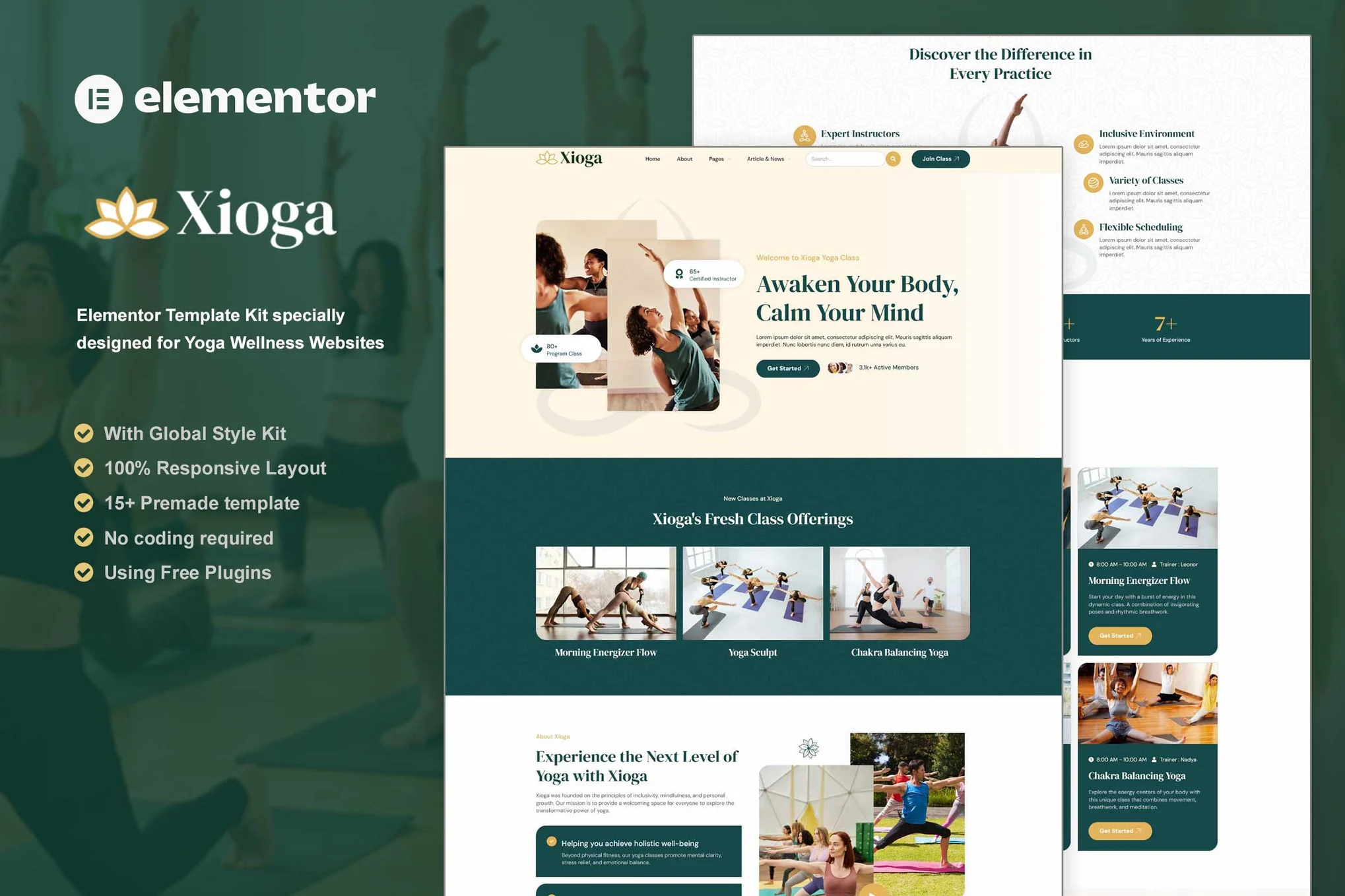 Xioga – 瑜伽健康 Elementor 模板套件