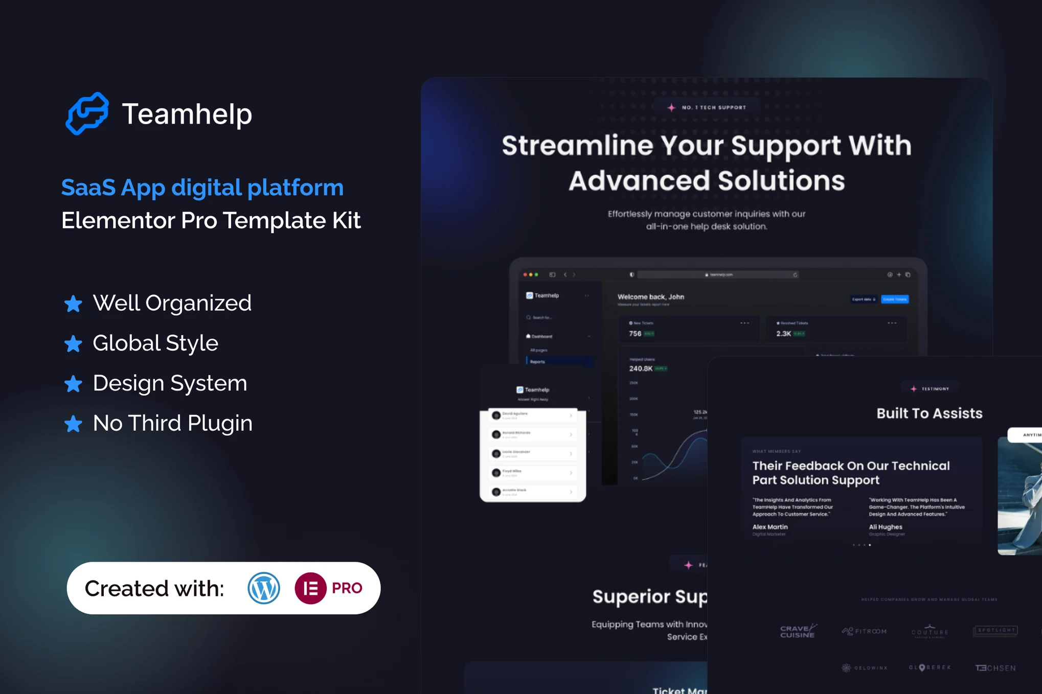 Teamhelp-帮助台 SaaS Elementor Pro 模板套件