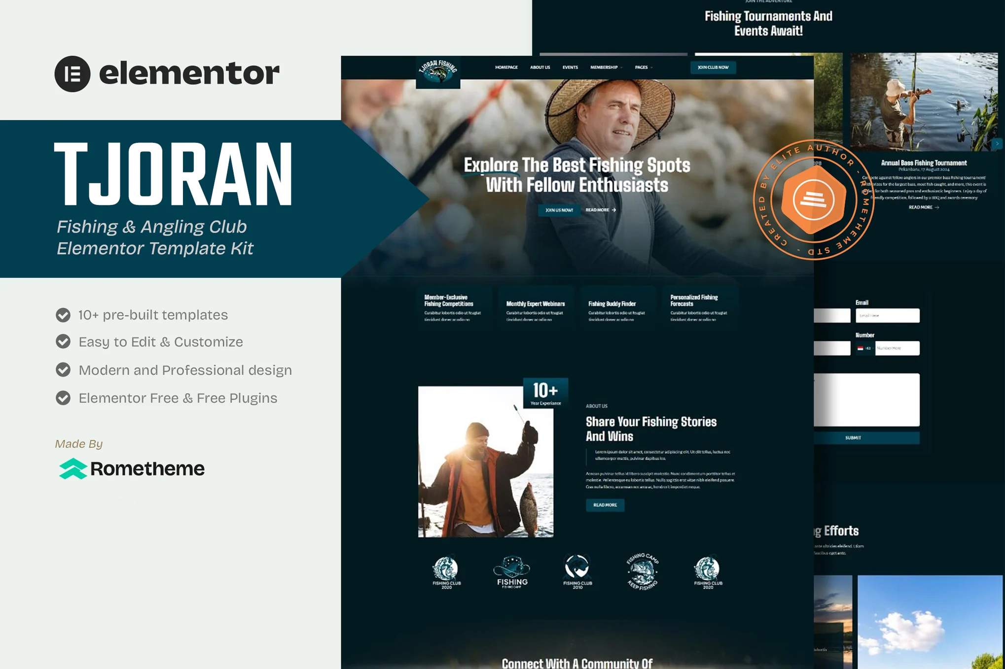 Tjoran – 钓鱼和垂钓俱乐部 Elementor 模板套件