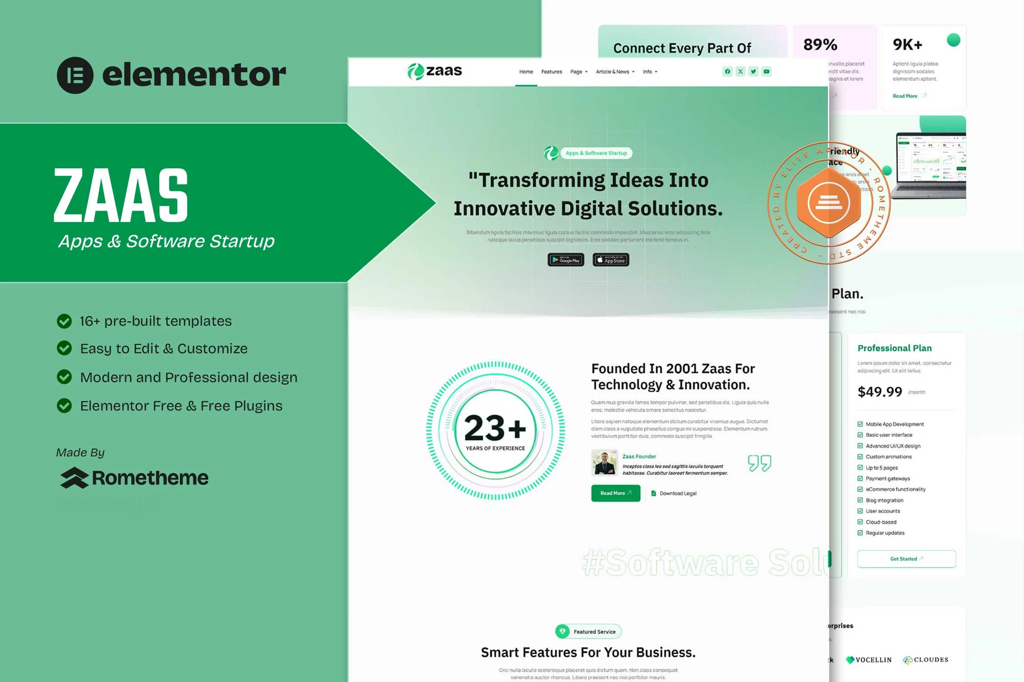 Zaas – 应用程序和软件启动 Elementor 模板套件