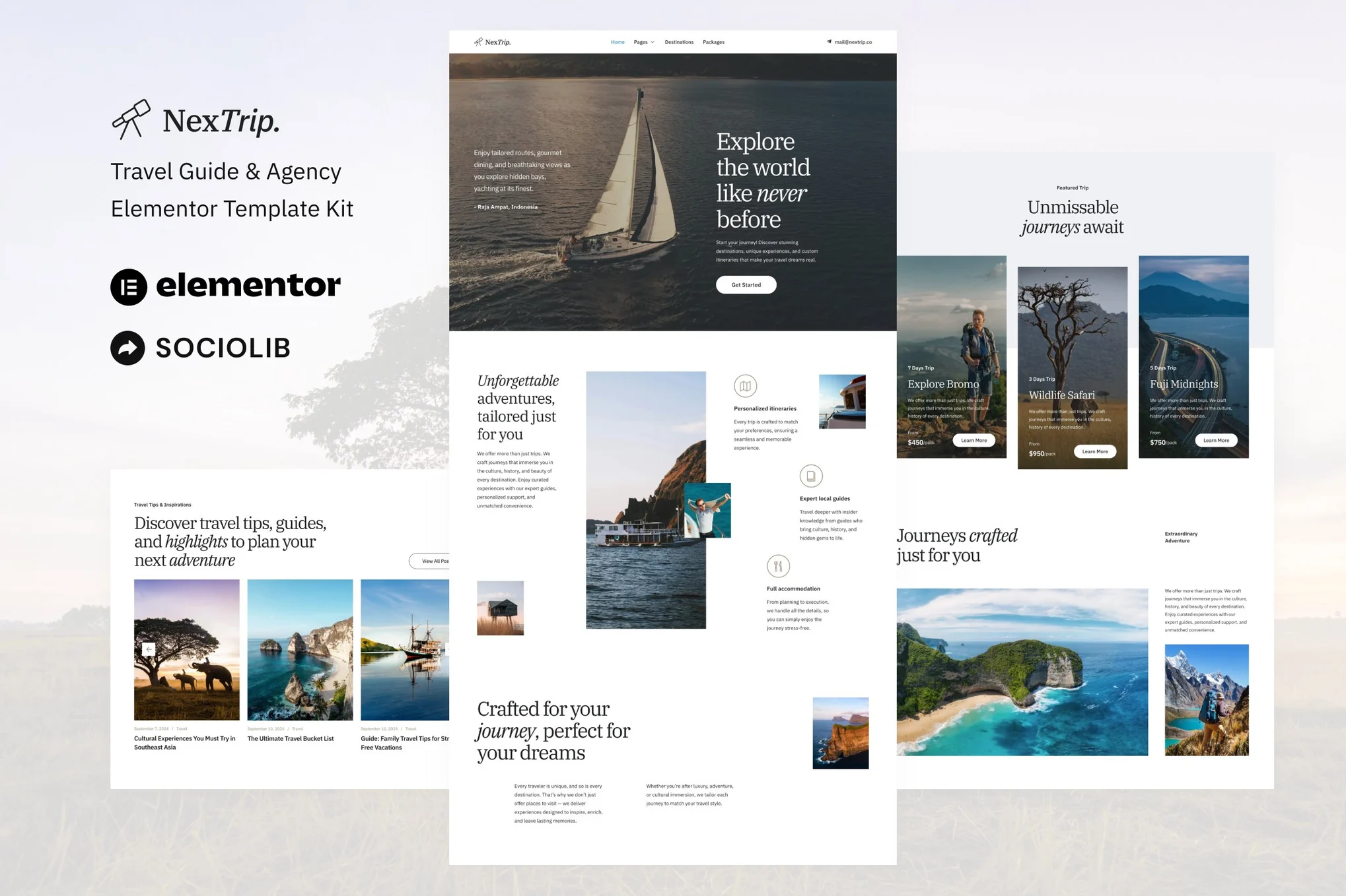 NexTrip – 旅游指南和代理机构 Elementor 模板套件