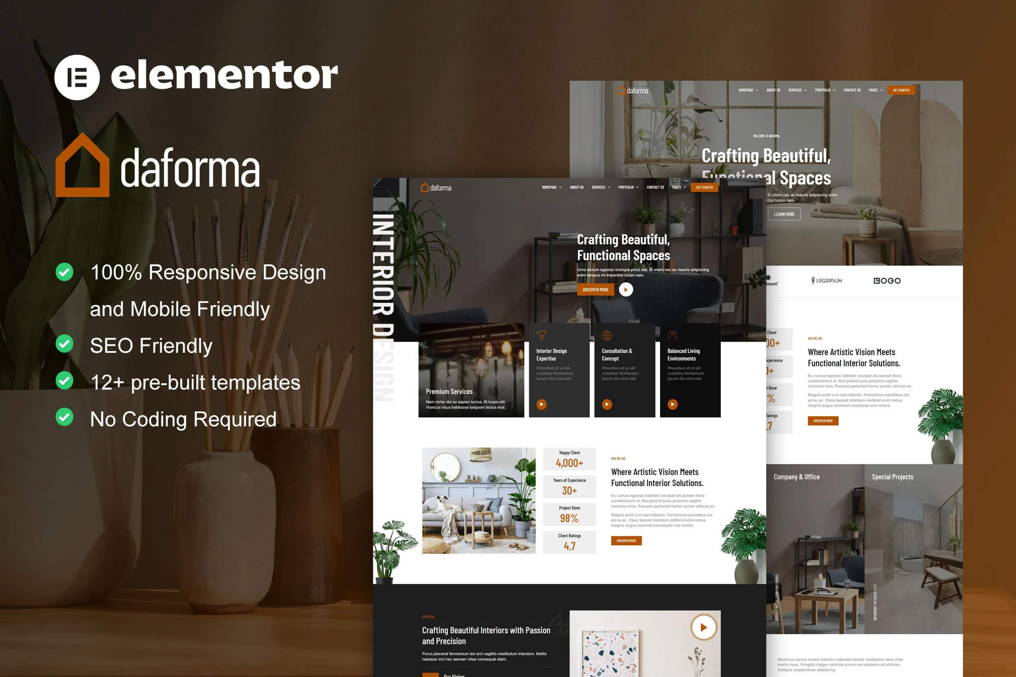 Daforma – 室内设计服务 Elementor Pro 模板套件