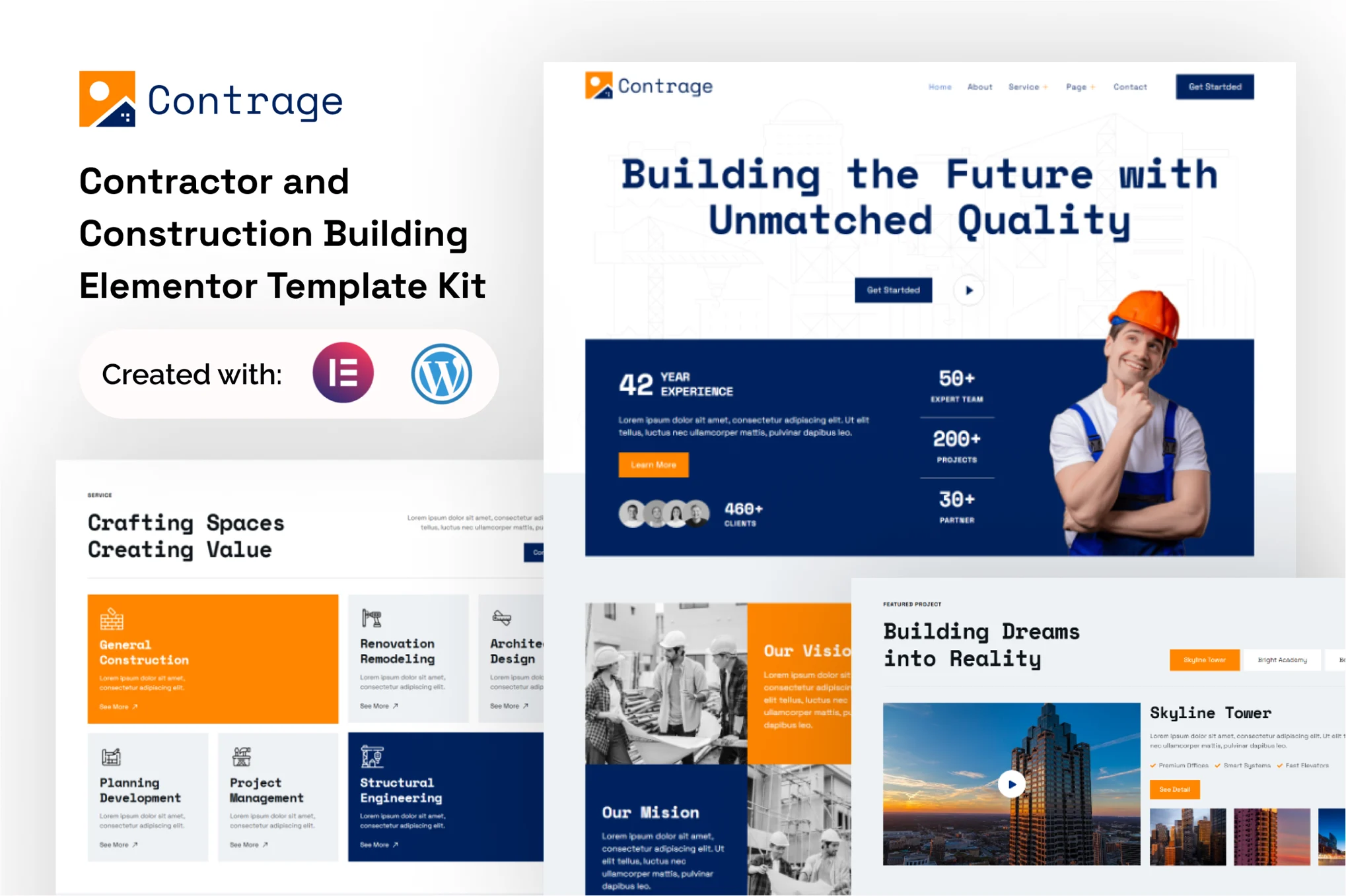 Contrage – 承包商和建筑建筑 Elementor 模板套件