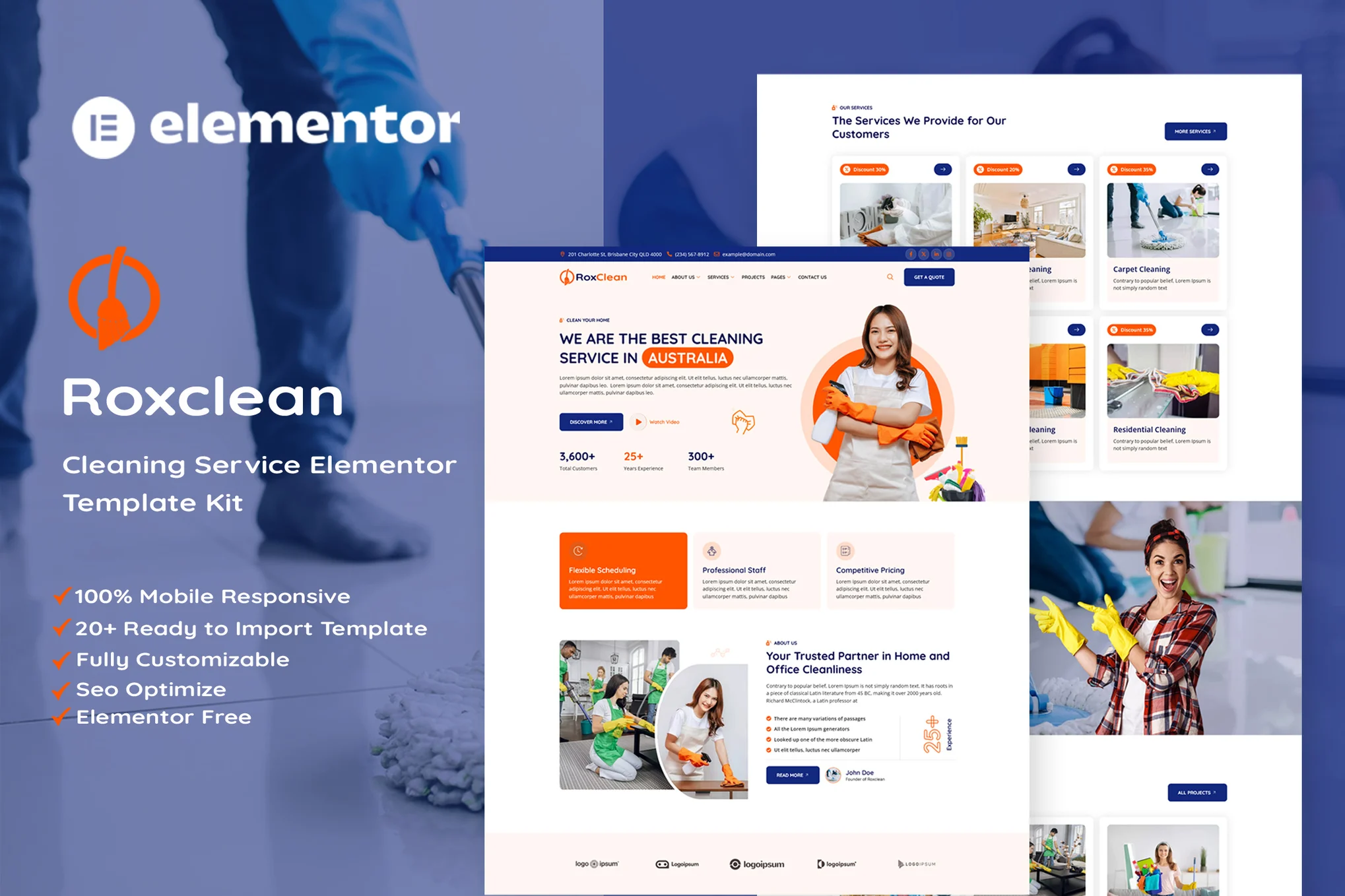 RoxClean – 清洁服务 Elementor 模板套件
