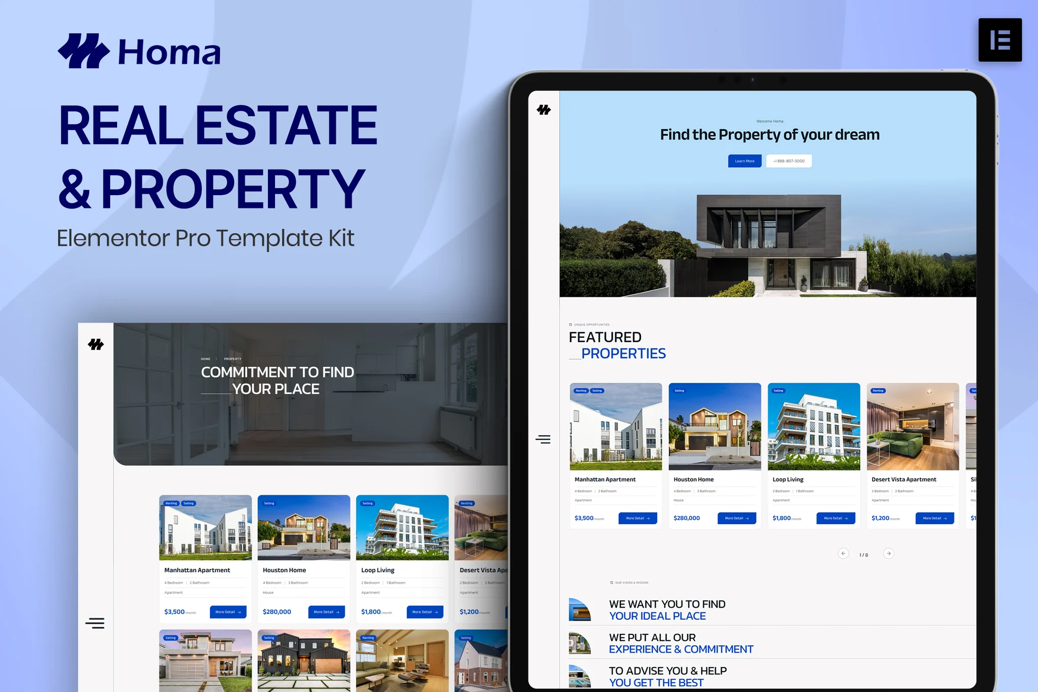 Homa – 房地产和物业 Elementor Pro 模板套件